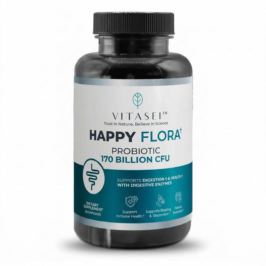 VITASEI Happy Flora Probiotic Supplement – 170 Billion CFU with Digestive Enzymes for Gut Health – Metabolic Support for Women and Men – 60 Capsules 1-Month Supply - dailyvitalstore