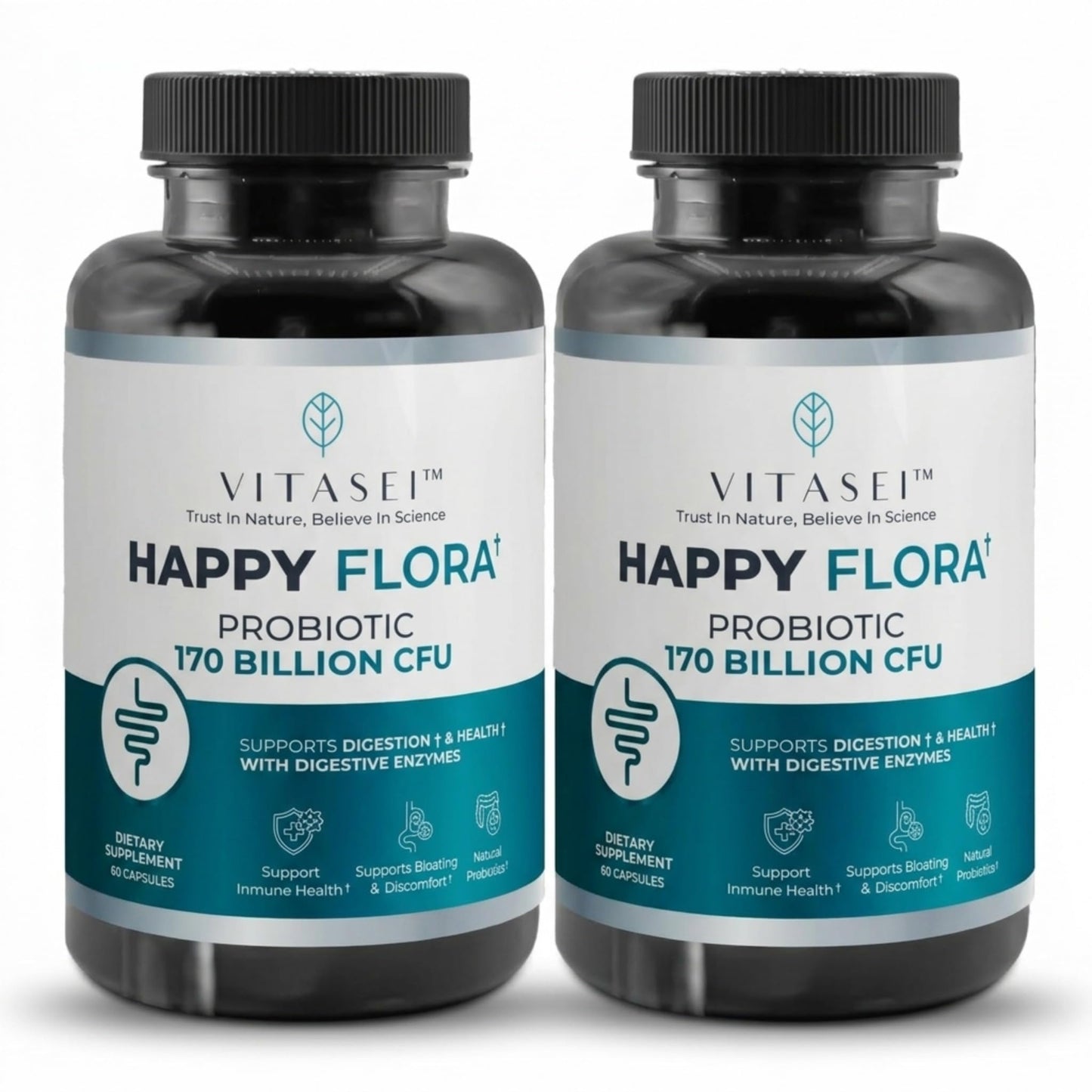 VITASEI Happy Flora Probiotic Supplement – 170 Billion CFU with Digestive Enzymes – Gut Health and Metabolic Support for Women and Men – 120 Capsules 2-Month Supply - dailyvitalstore