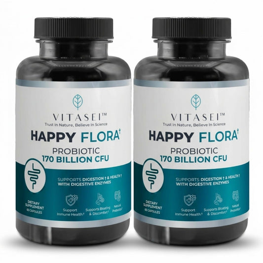 VITASEI Happy Flora Probiotic Supplement – 170 Billion CFU with Digestive Enzymes – Gut Health and Metabolic Support for Women and Men – 120 Capsules 2-Month Supply - dailyvitalstore