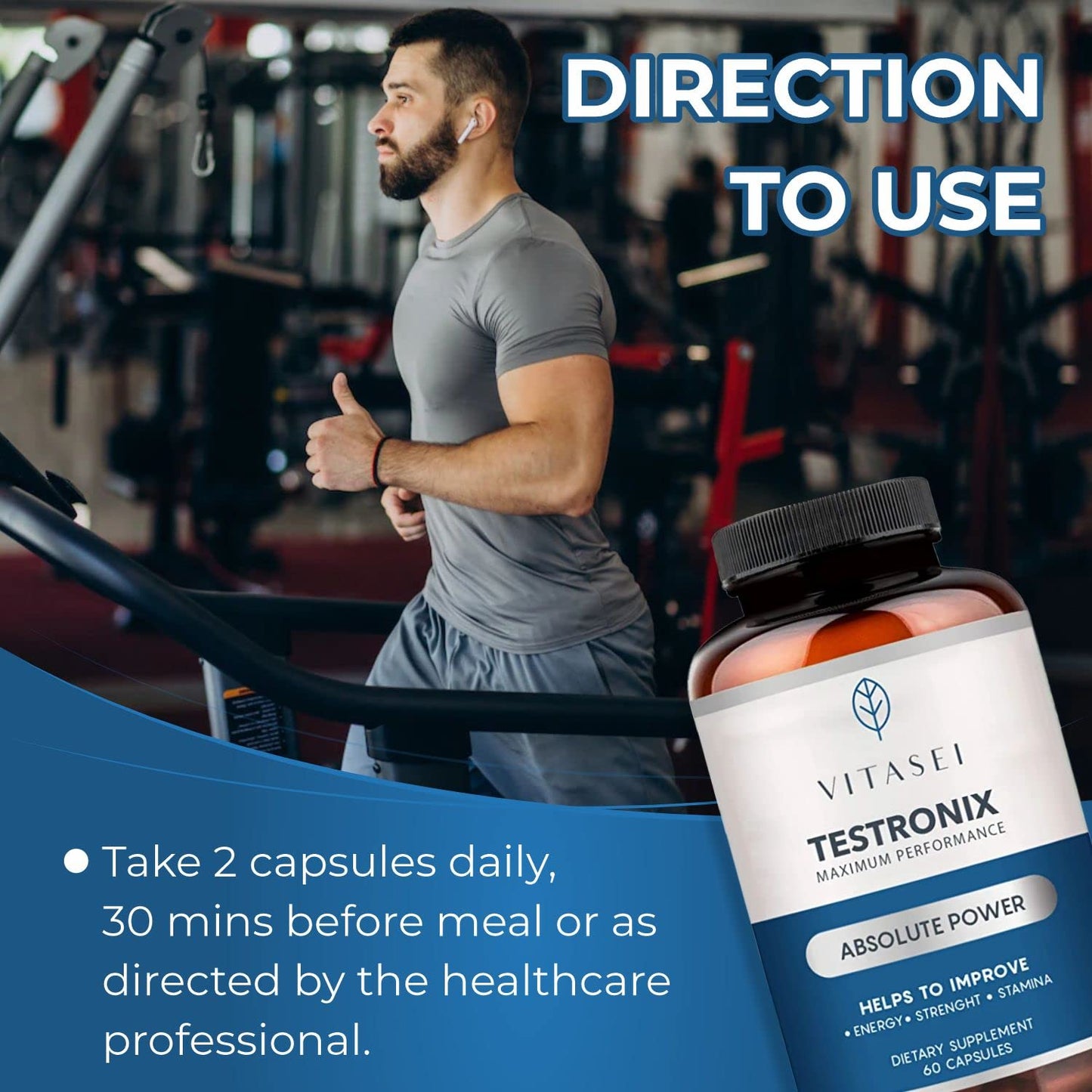VITASEI Testronix Performance Supplement for Men - Energy and Muscle Supplements for Mens Health - 60 Capsules (Pack of 2) - dailyvitalstore