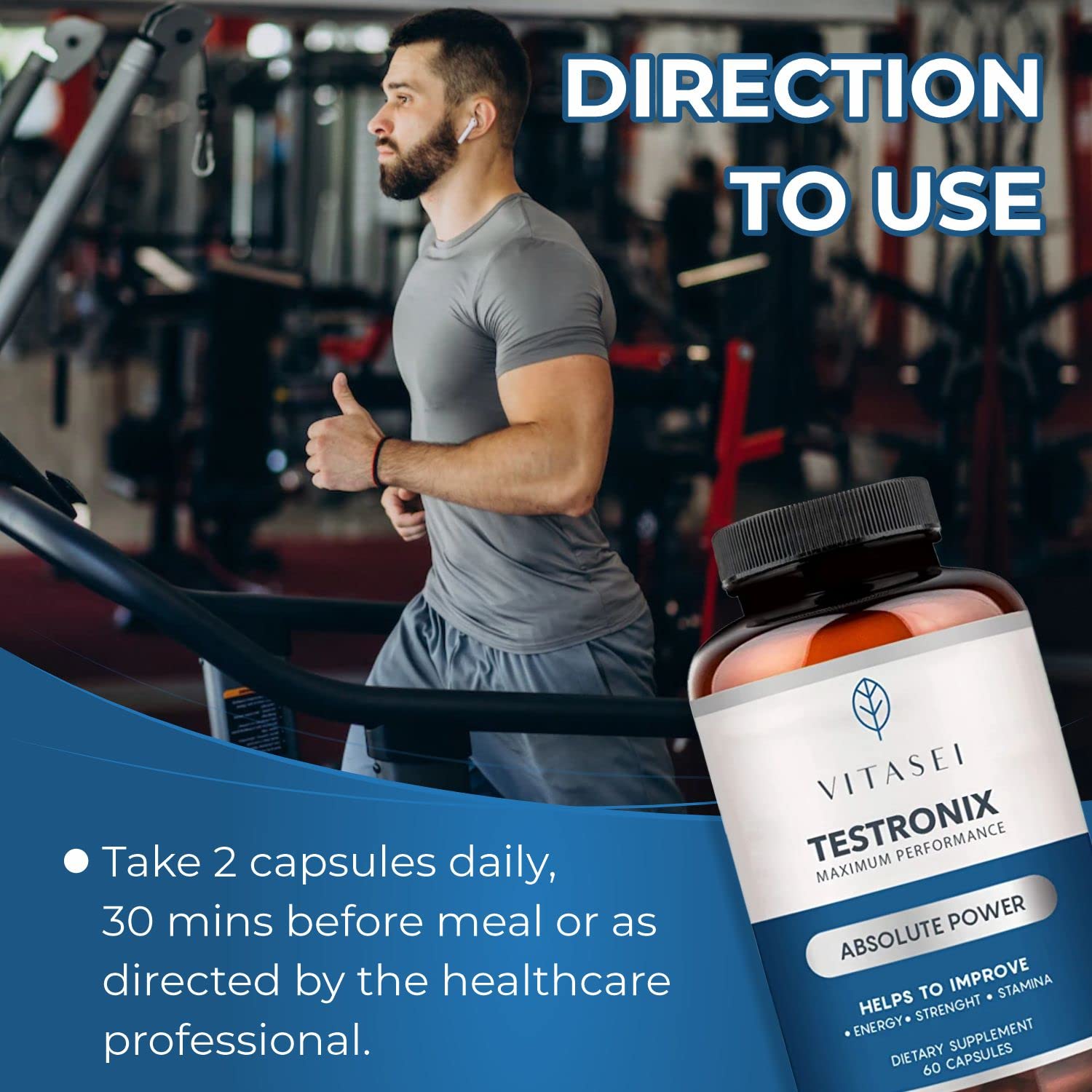 VITASEI Testronix Performance Supplement for Men - Energy and Muscle Supplements for Mens Health - 60 Capsules (Pack of 2) - dailyvitalstore