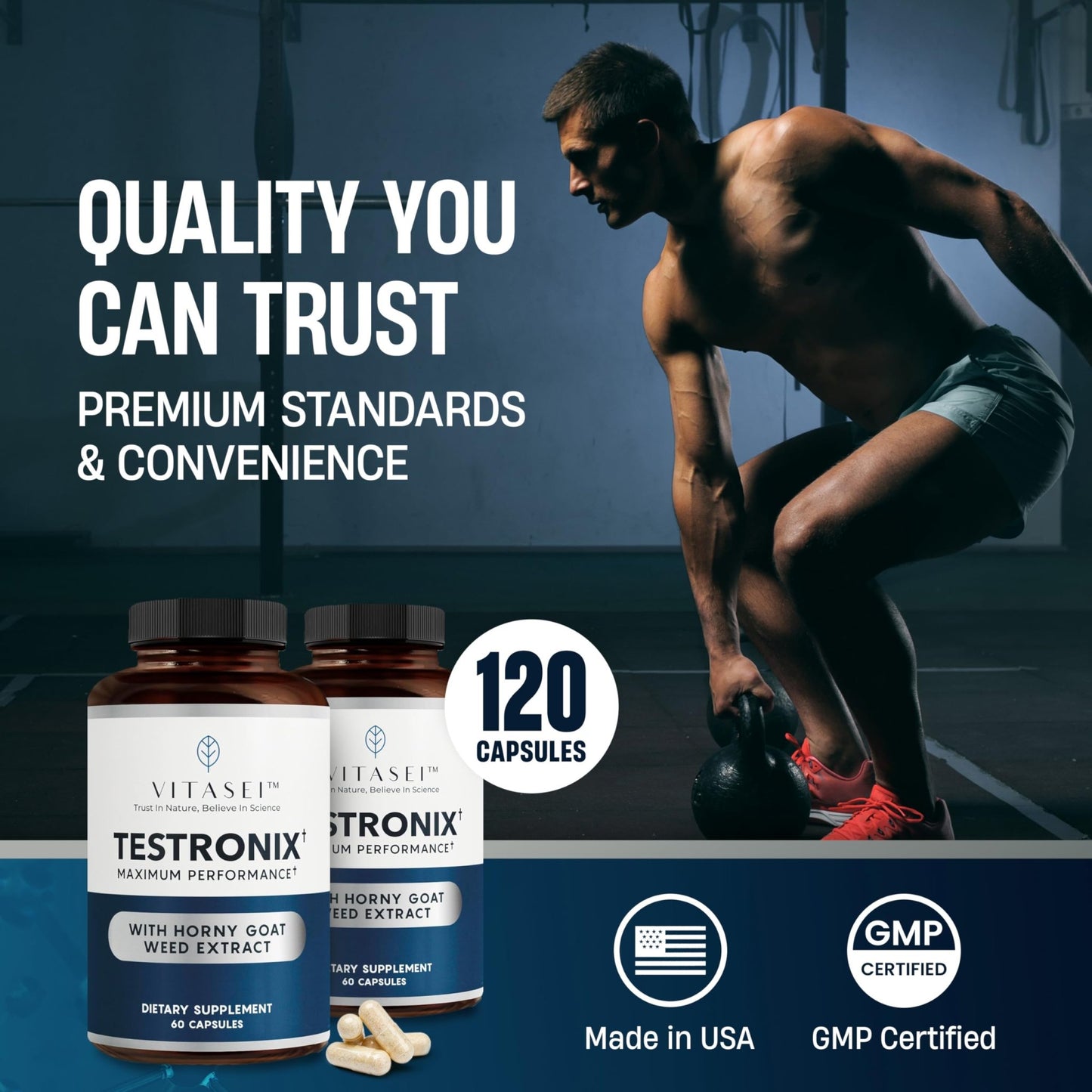 VITASEI Testronix Performance Supplement for Men - Energy and Muscle Supplements for Mens Health - 60 Capsules (Pack of 2) - dailyvitalstore