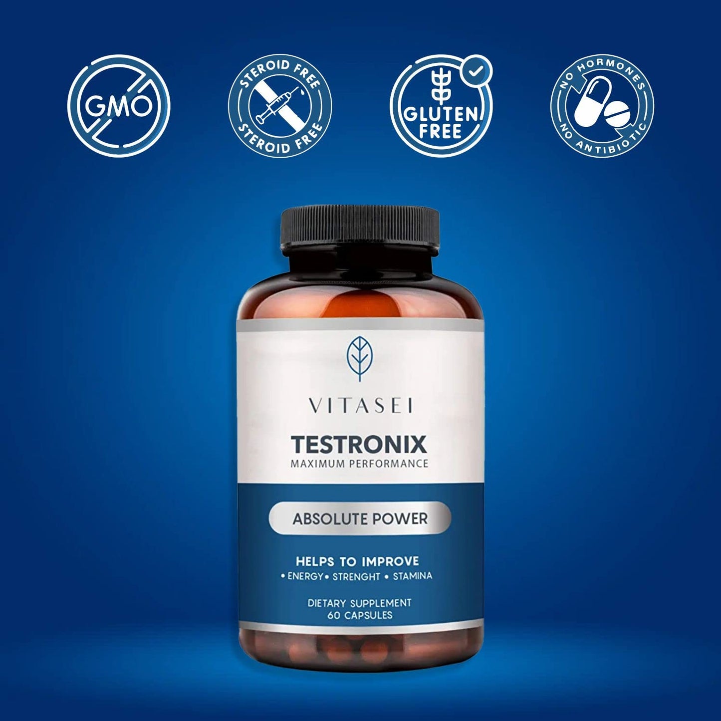 VITASEI Testronix Performance Supplement for Men - Energy and Muscle Supplements for Mens Health - 60 Capsules (Pack of 2) - dailyvitalstore