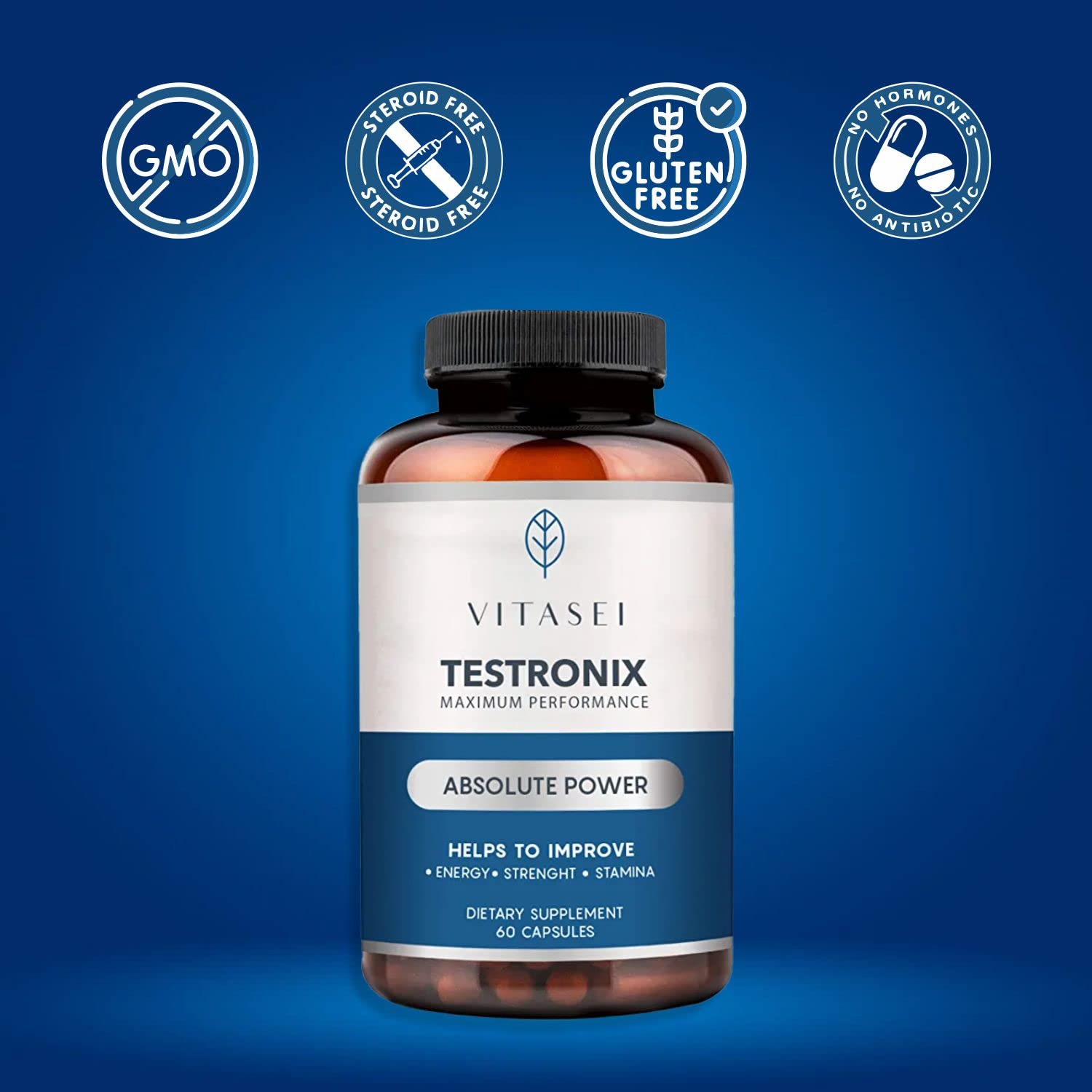 VITASEI Testronix Performance Supplement for Men - Energy and Muscle Supplements for Mens Health - 60 Capsules (Pack of 2) - dailyvitalstore