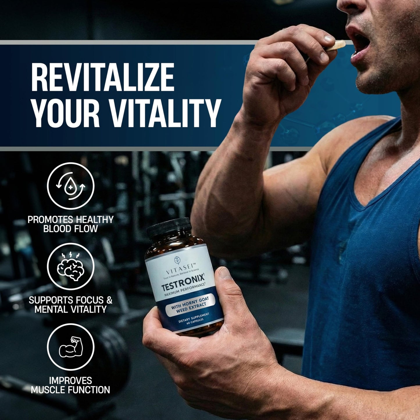 VITASEI Testronix Performance Supplement for Men - Energy and Muscle Supplements for Mens Health - 60 Capsules (Pack of 2) - dailyvitalstore