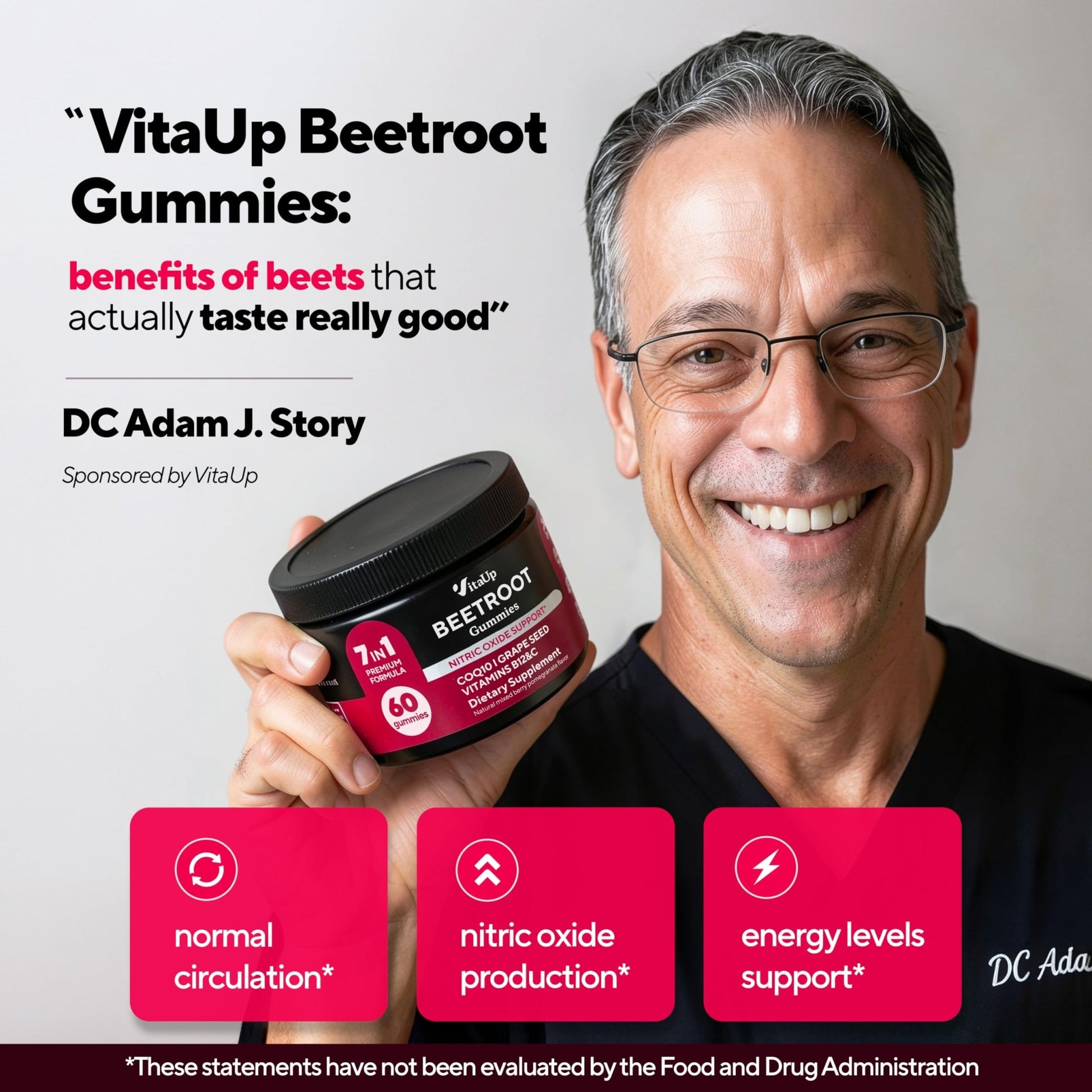 VitaUp Beet Root Gummies – Beetroot Gummies with CoQ10, Grape Seed, Vitamin C, B12 & B3 – Nitric Oxide Gummies for Circulation Support – Beet Supplement for Energy - dailyvitalstore