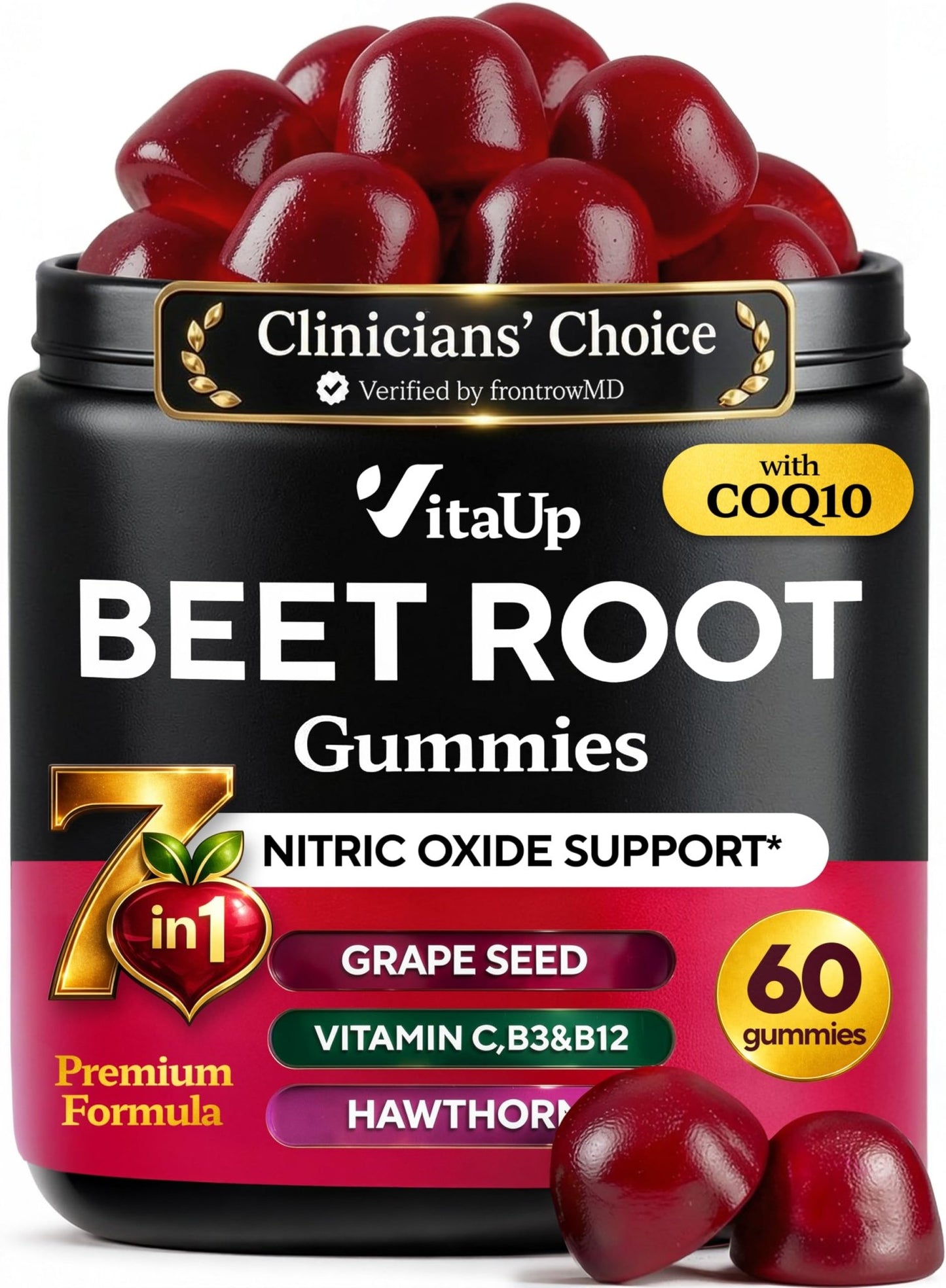 VitaUp Beet Root Gummies – Beetroot Gummies with CoQ10, Grape Seed, Vitamin C, B12 & B3 – Nitric Oxide Gummies for Circulation Support – Beet Supplement for Energy - dailyvitalstore