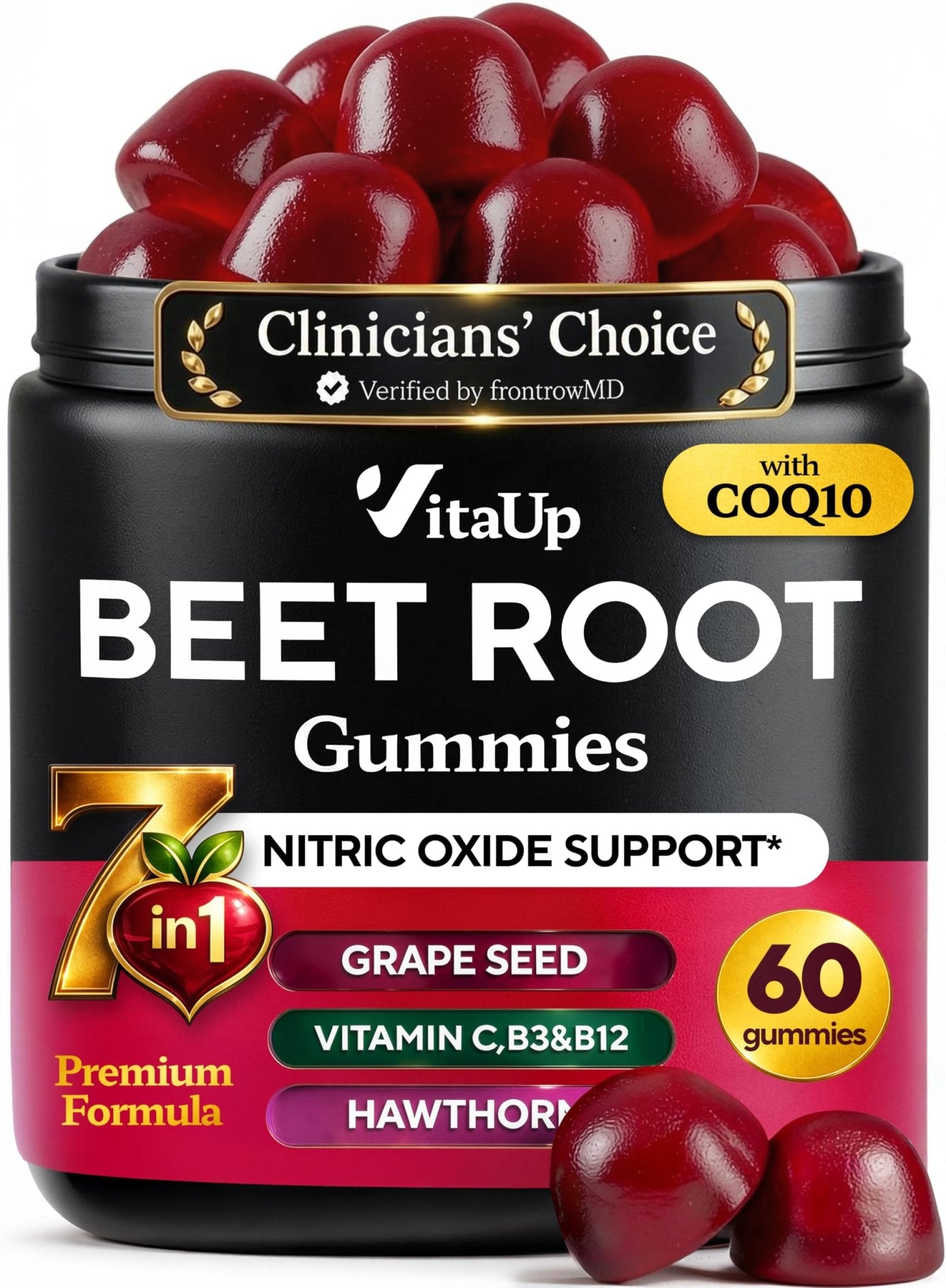 VitaUp Beet Root Gummies – Beetroot Gummies with CoQ10, Grape Seed, Vitamin C, B12 & B3 – Nitric Oxide Gummies for Circulation Support – Beet Supplement for Energy - dailyvitalstore