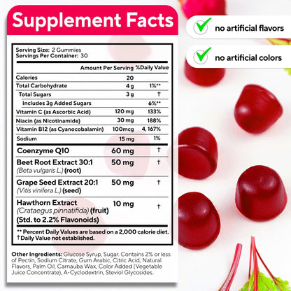 VitaUp Beet Root Gummies – Beetroot Gummies with CoQ10, Grape Seed, Vitamin C, B12 & B3 – Nitric Oxide Gummies for Circulation Support – Beet Supplement for Energy - dailyvitalstore