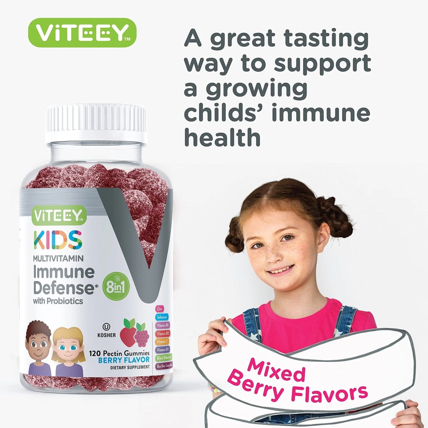 Viteey Kids Multivitamin Gummies with Probiotics - 8-1 Kids Vitamins for Immune Health Support with Vitamin C, D3, B12, B6 - dailyvitalstore