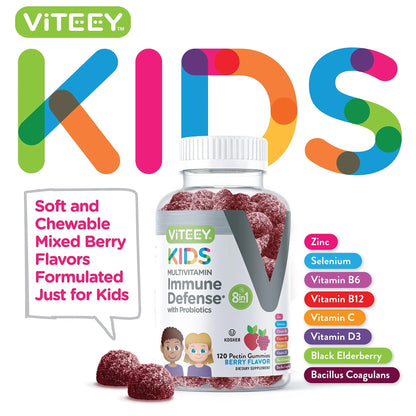 Viteey Kids Multivitamin Gummies with Probiotics - 8-1 Kids Vitamins for Immune Health Support with Vitamin C, D3, B12, B6 - dailyvitalstore