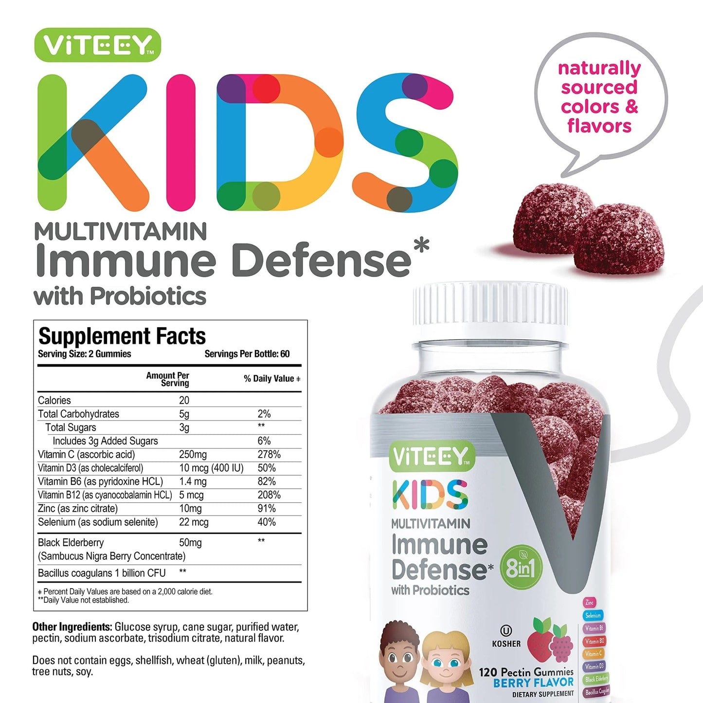 Viteey Kids Multivitamin Gummies with Probiotics - 8-1 Kids Vitamins for Immune Health Support with Vitamin C, D3, B12, B6 - dailyvitalstore