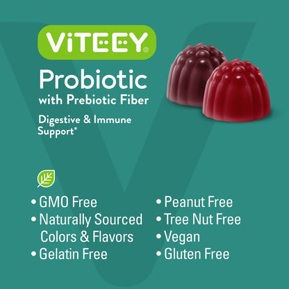 Viteey Probiotic Gummies with Prebiotics – Gut Health Supplements for Digestive Health – 2 Billion CFUs – Vegan, Gluten-Free – 60 Count - dailyvitalstore