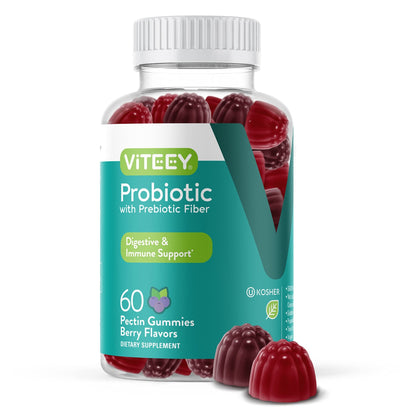 Viteey Probiotic Gummies with Prebiotics – Gut Health Supplements for Digestive Health – 2 Billion CFUs – Vegan, Gluten-Free – 60 Count - dailyvitalstore