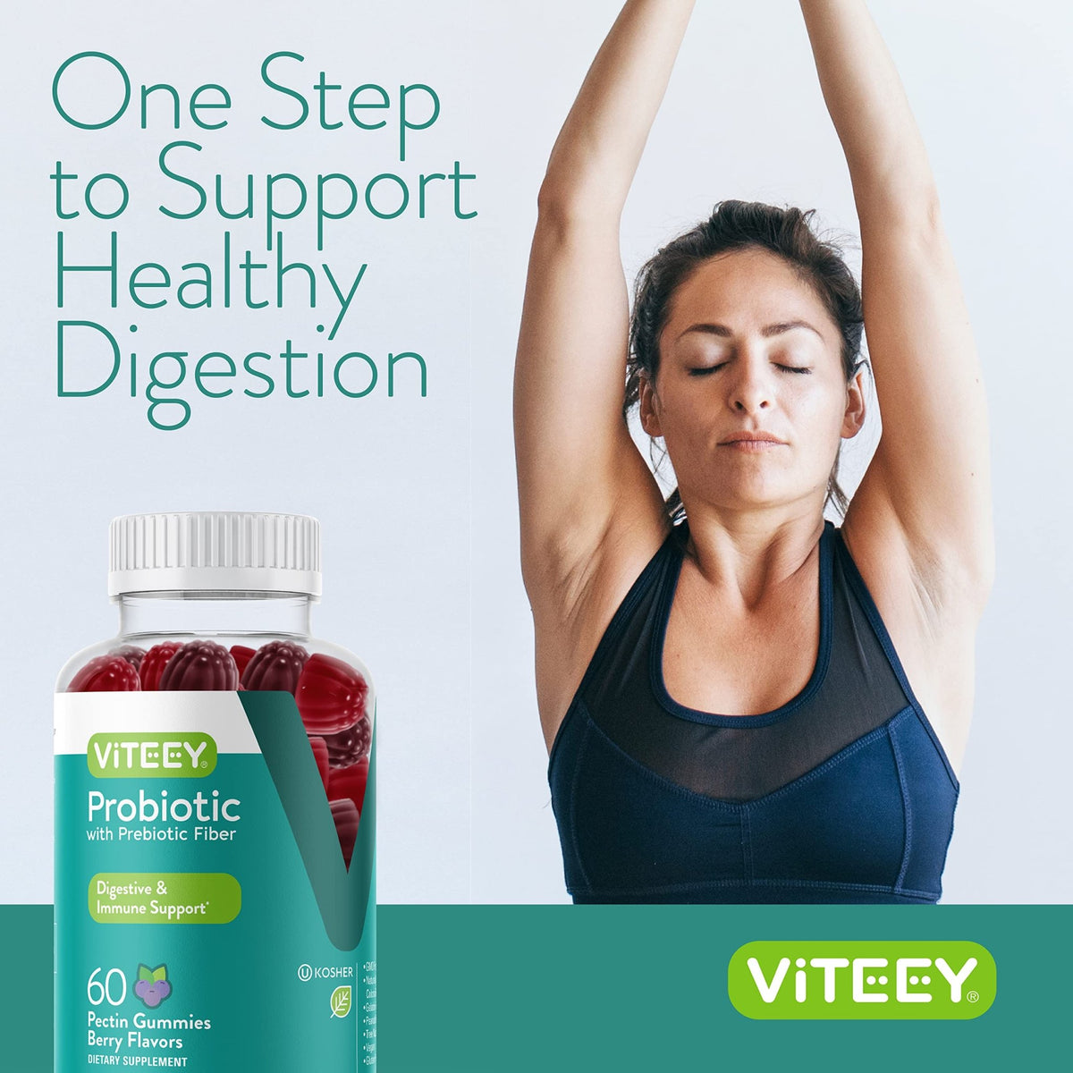 Viteey Probiotic Gummies with Prebiotics – Gut Health Supplements for Digestive Health – 2 Billion CFUs – Vegan, Gluten-Free – 60 Count - dailyvitalstore