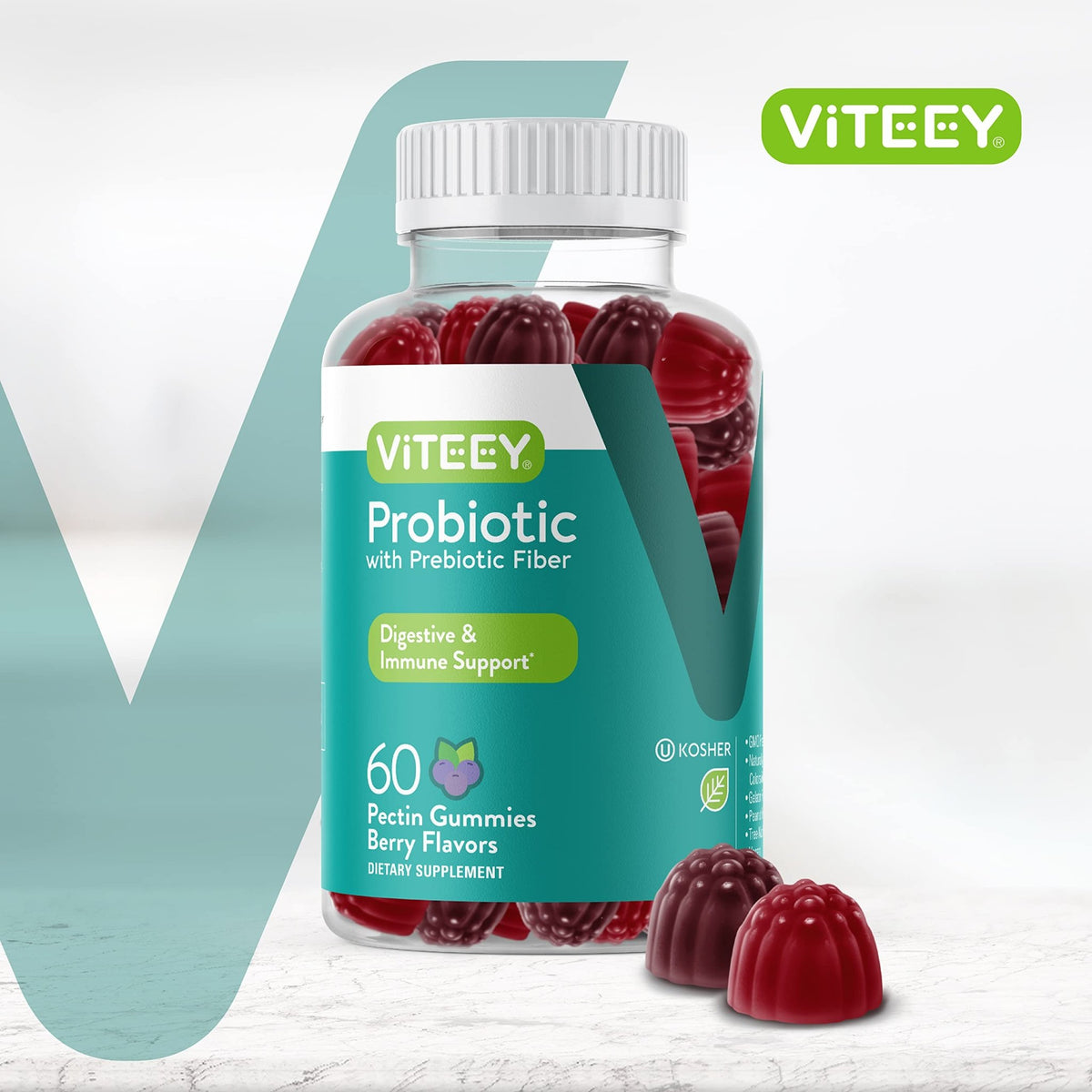 Viteey Probiotic Gummies with Prebiotics – Gut Health Supplements for Digestive Health – 2 Billion CFUs – Vegan, Gluten-Free – 60 Count - dailyvitalstore