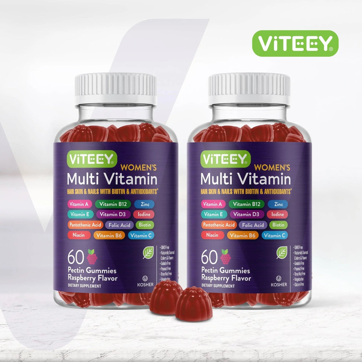 Viteey Womens Multivitamin Gummies - Immune Support - 12 in 1 Essential Vitamins & Minerals - Vitamin A, C, D3, E, B6, B12, Folic Acid, Biotin, Calcium - dailyvitalstore
