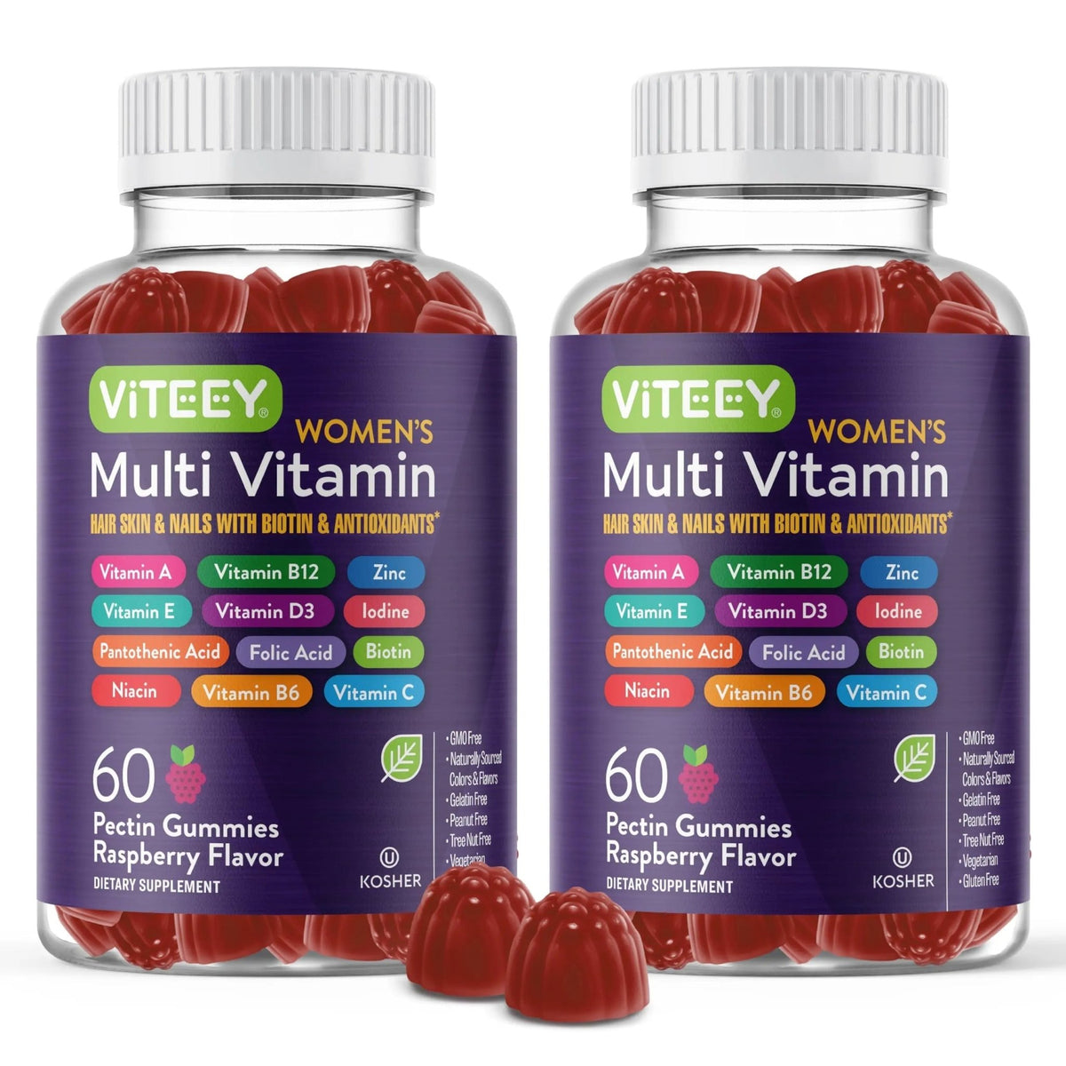 Viteey Womens Multivitamin Gummies - Immune Support - 12 in 1 Essential Vitamins & Minerals - Vitamin A, C, D3, E, B6, B12, Folic Acid, Biotin, Calcium - dailyvitalstore