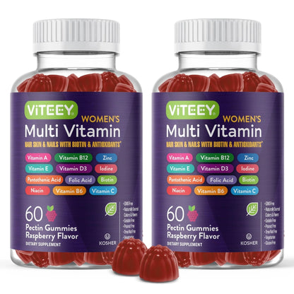Viteey Womens Multivitamin Gummies - Immune Support - 12 in 1 Essential Vitamins & Minerals - Vitamin A, C, D3, E, B6, B12, Folic Acid, Biotin, Calcium - dailyvitalstore