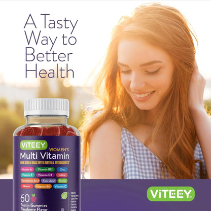 Viteey Womens Multivitamin Gummies - Immune Support - 12 in 1 Essential Vitamins & Minerals - Vitamin A, C, D3, E, B6, B12, Folic Acid, Biotin, Calcium - dailyvitalstore