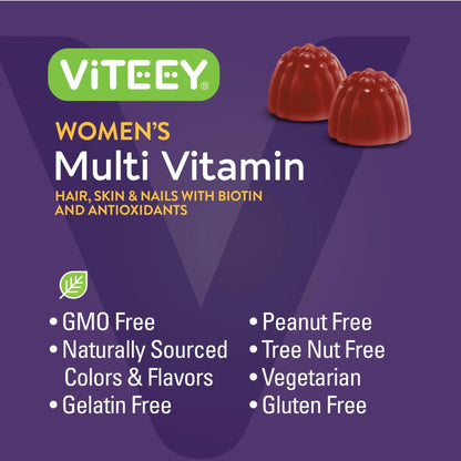 Viteey Womens Multivitamin Gummies - Immune Support - 12 in 1 Essential Vitamins & Minerals - Vitamin A, C, D3, E, B6, B12, Folic Acid, Biotin, Calcium - dailyvitalstore