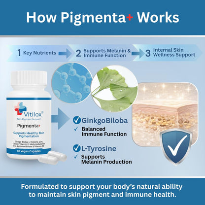 Vitilox Pigmenta+ Advanced, Skin Tone Support Supplement – 60 Tablets | 2 Months | Natural Vitiligo Skin Pigmentation Support | Reduce White Body Spots - dailyvitalstore