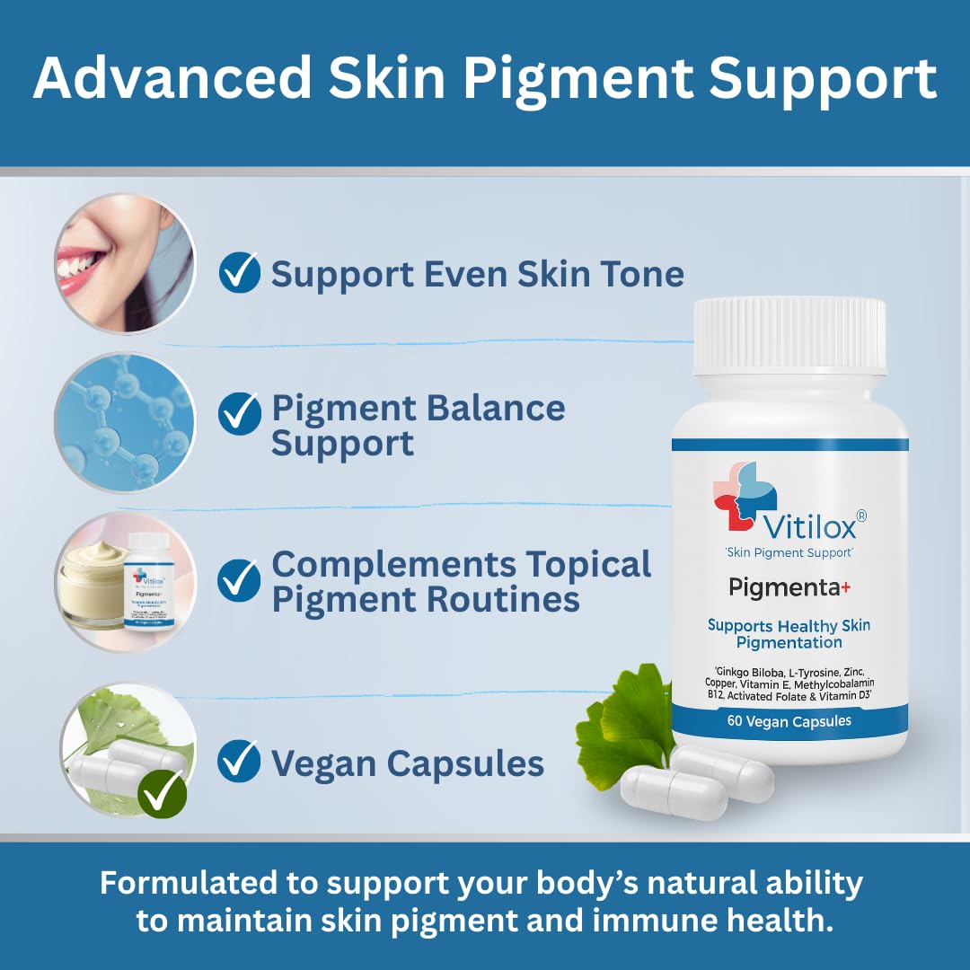 Vitilox Pigmenta+ Advanced, Skin Tone Support Supplement – 60 Tablets | 2 Months | Natural Vitiligo Skin Pigmentation Support | Reduce White Body Spots - dailyvitalstore