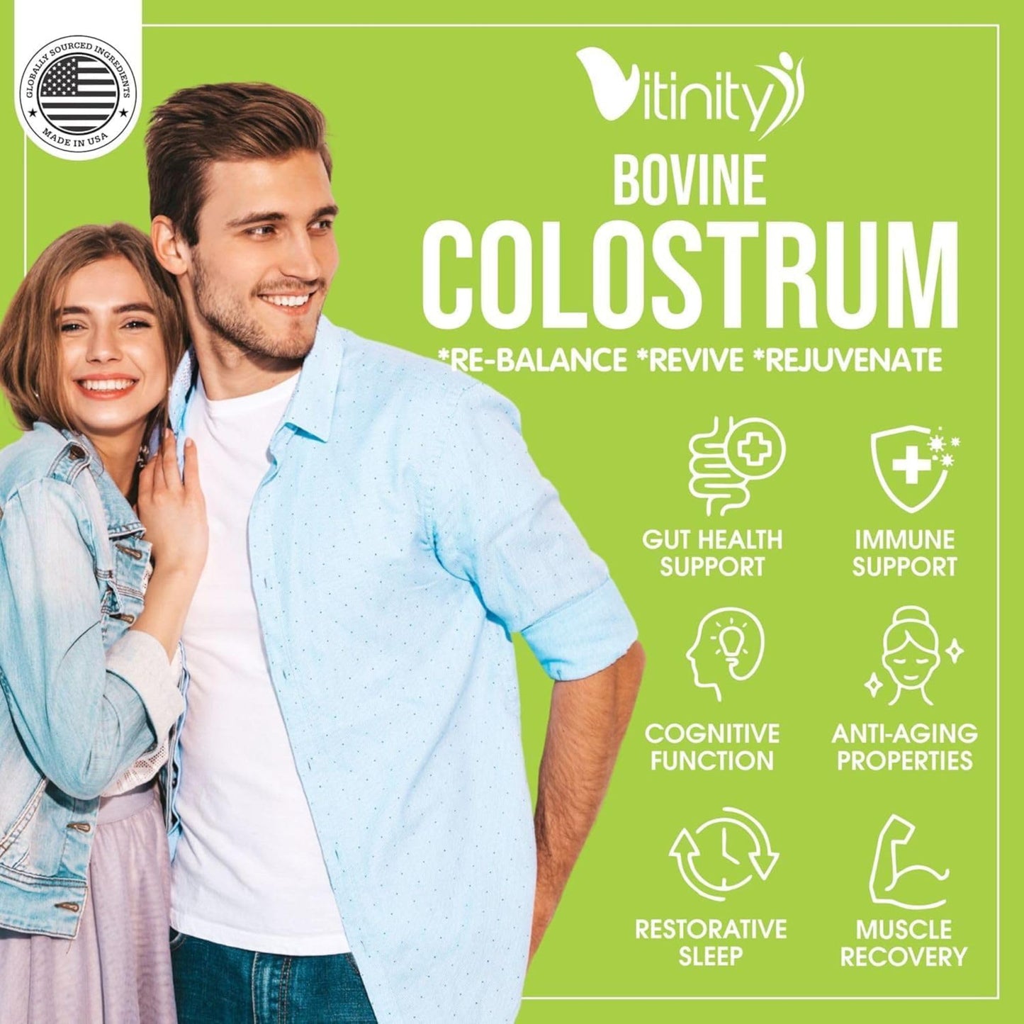VITINITY Grass Fed Bovine Colostrum Powder for Humans 3000 mg - Natural IgG Colostrum Supplement Gut Health, Immune Support, Muscle Recovery, Wellness | Pure Colostrum Superfood,Unflavored 2 Pack - dailyvitalstore