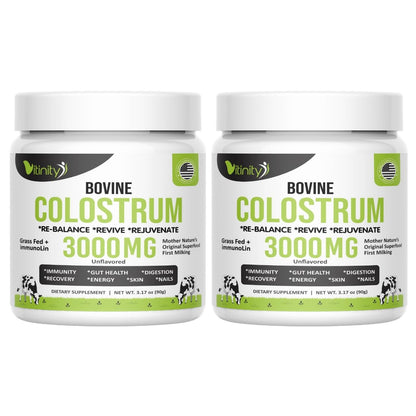VITINITY Grass Fed Bovine Colostrum Powder for Humans 3000 mg - Natural IgG Colostrum Supplement Gut Health, Immune Support, Muscle Recovery, Wellness | Pure Colostrum Superfood,Unflavored 2 Pack - dailyvitalstore