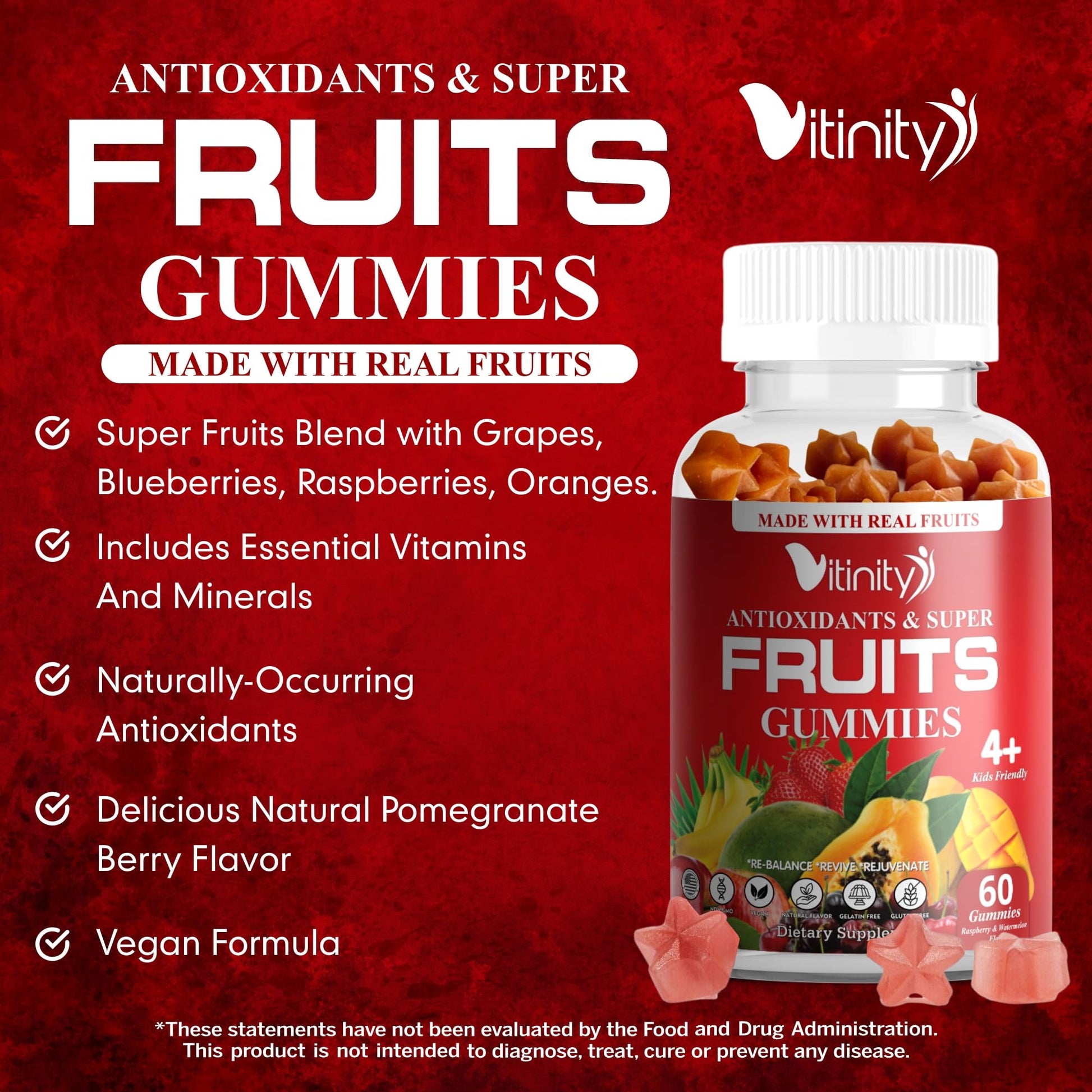VITINITY Made with Real Fruit-Real Veggie Gummies-Superfood Vegetable Vitamin Supplement for Women,Men,Kids-Blend of Fruit and Greens for Daily Health.Fruits and Vegetables Supplements (30-Day Supply) - dailyvitalstore