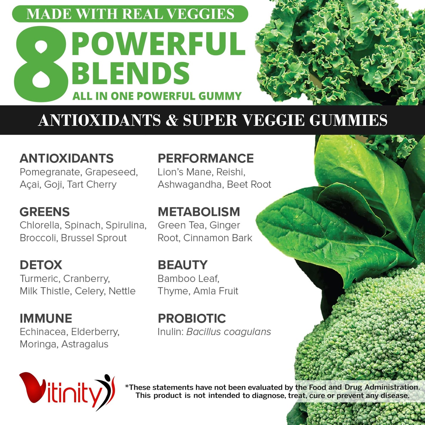 VITINITY Made with Real Fruit-Real Veggie Gummies-Superfood Vegetable Vitamin Supplement for Women,Men,Kids-Blend of Fruit and Greens for Daily Health.Fruits and Vegetables Supplements (30-Day Supply) - dailyvitalstore