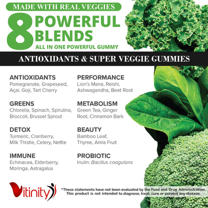 VITINITY Made with Real Fruit-Real Veggie Gummies-Superfood Vegetable Vitamin Supplement for Women,Men,Kids-Blend of Fruit and Greens for Daily Health.Fruits and Vegetables Supplements (30-Day Supply) - dailyvitalstore