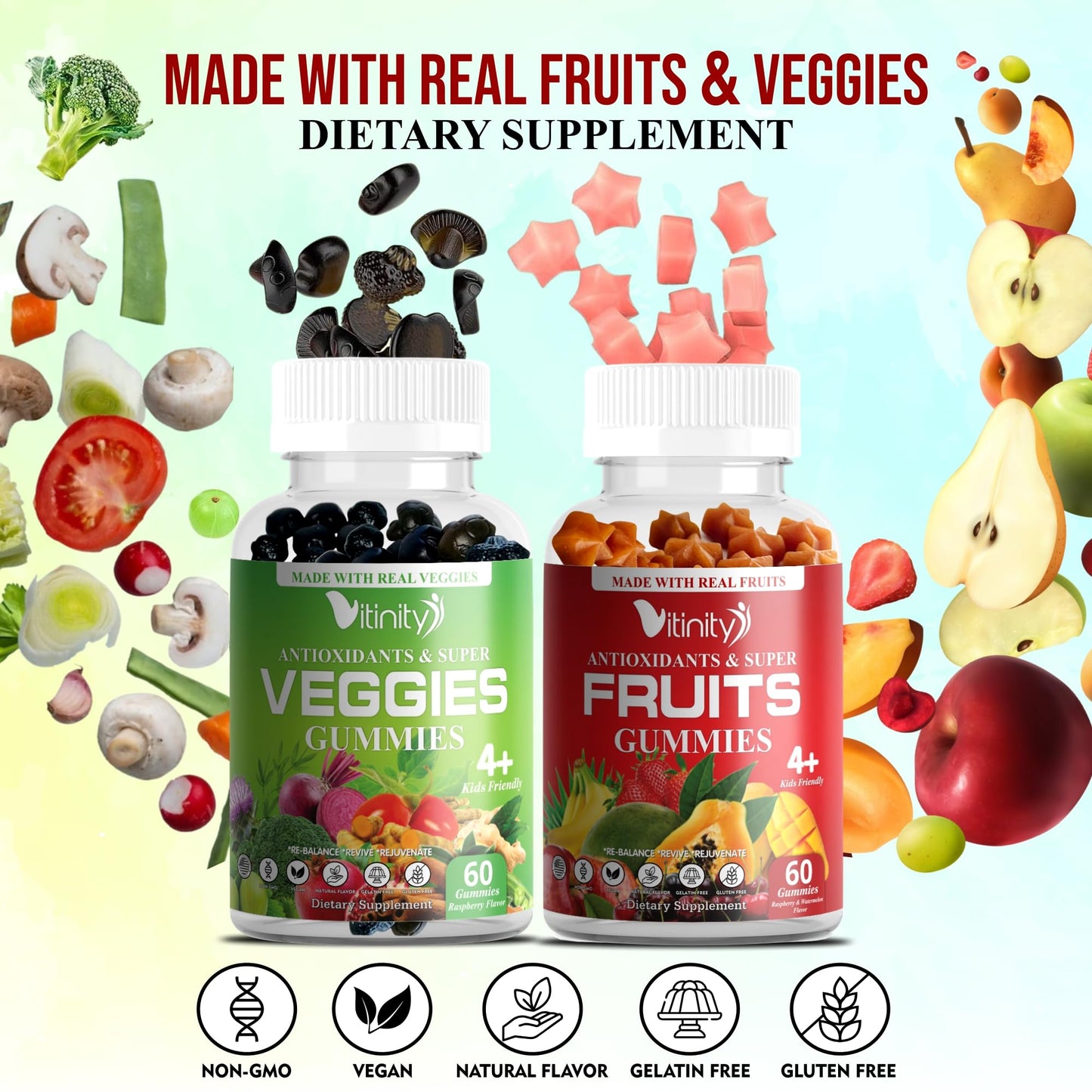 VITINITY Made with Real Fruit-Real Veggie Gummies-Superfood Vegetable Vitamin Supplement for Women,Men,Kids-Blend of Fruit and Greens for Daily Health.Fruits and Vegetables Supplements (30-Day Supply) - dailyvitalstore