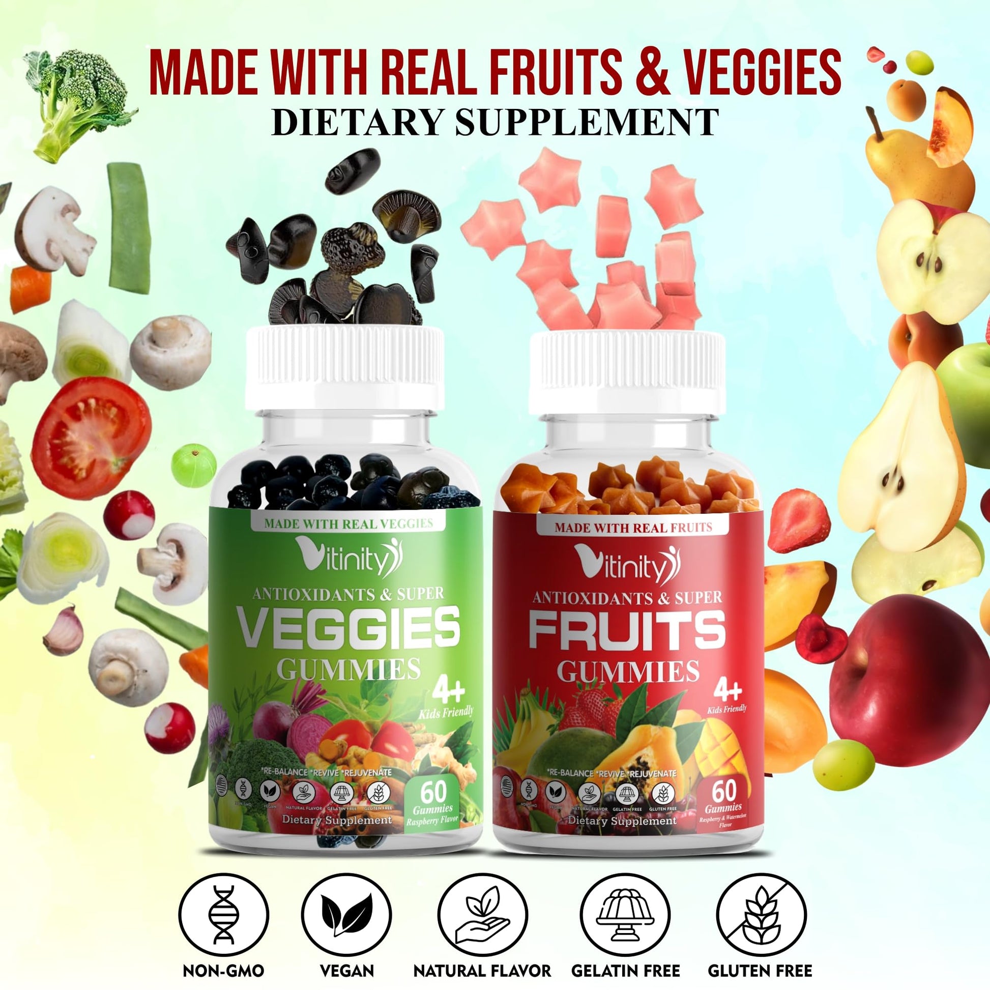 VITINITY Made with Real Fruit-Real Veggie Gummies-Superfood Vegetable Vitamin Supplement for Women,Men,Kids-Blend of Fruit and Greens for Daily Health.Fruits and Vegetables Supplements (30-Day Supply) - dailyvitalstore