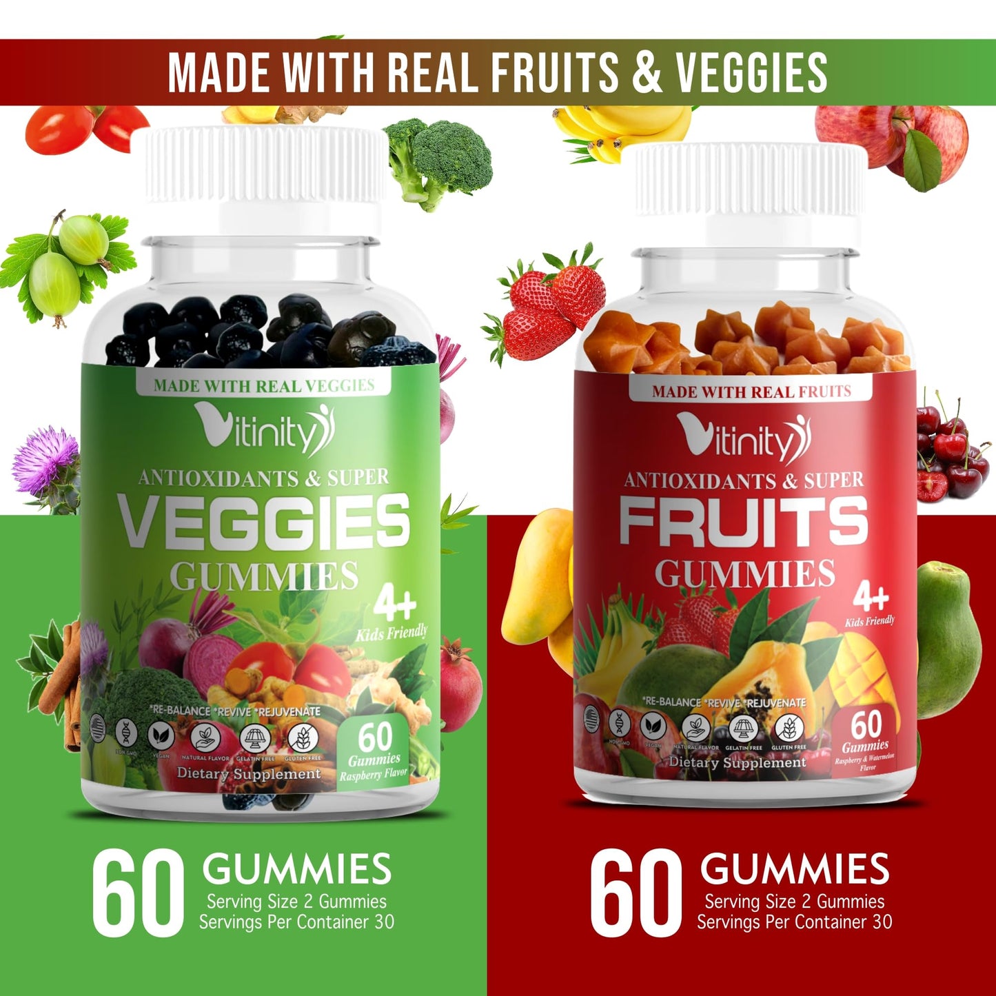VITINITY Made with Real Fruit-Real Veggie Gummies-Superfood Vegetable Vitamin Supplement for Women,Men,Kids-Blend of Fruit and Greens for Daily Health.Fruits and Vegetables Supplements (30-Day Supply) - dailyvitalstore