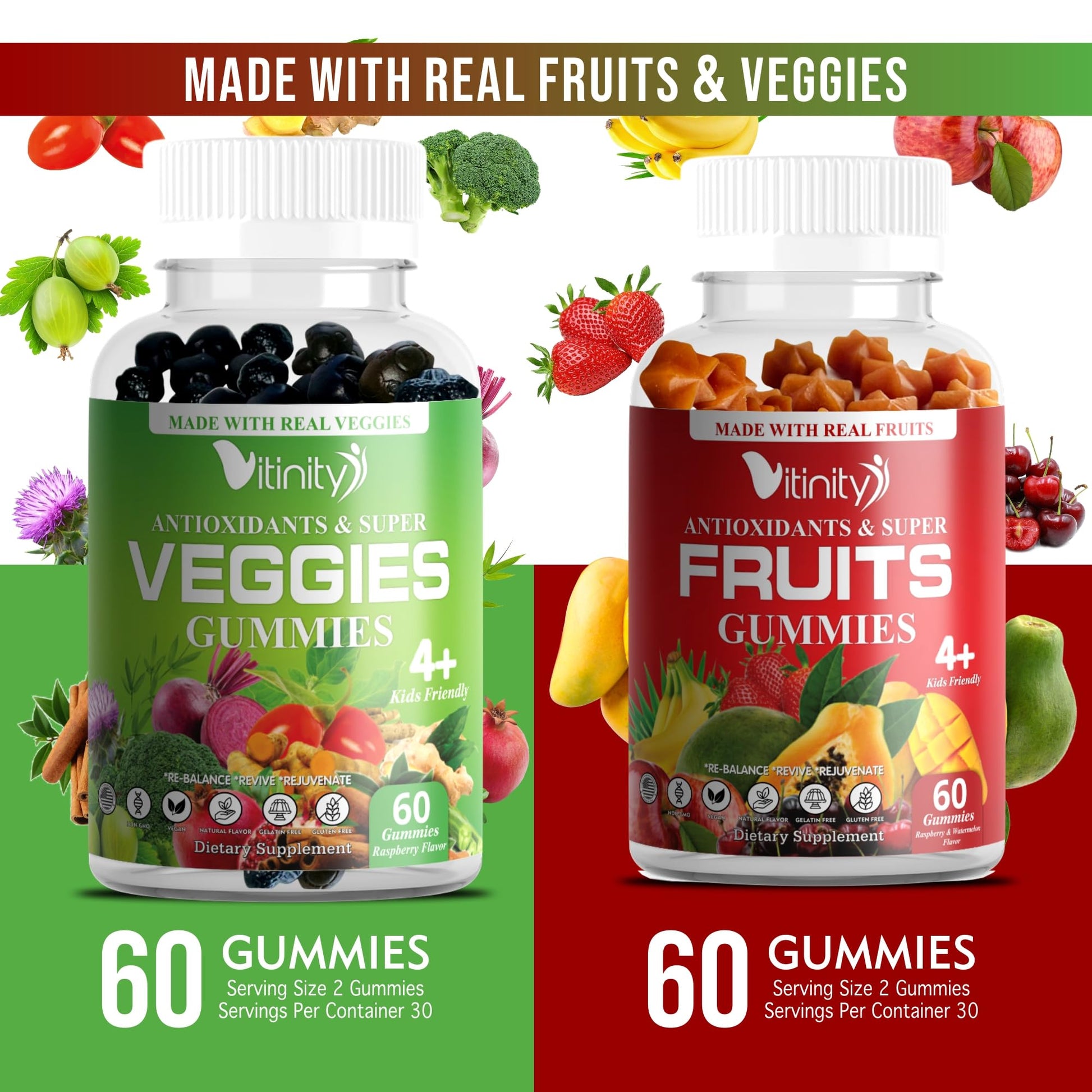 VITINITY Made with Real Fruit-Real Veggie Gummies-Superfood Vegetable Vitamin Supplement for Women,Men,Kids-Blend of Fruit and Greens for Daily Health.Fruits and Vegetables Supplements (30-Day Supply) - dailyvitalstore