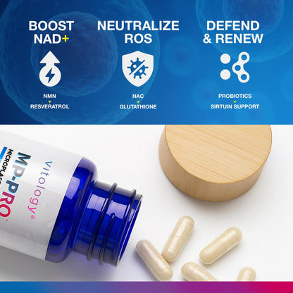 Vitology MP-PRO Microplastics Defense | 15 Billion CFU Probiotic + Antioxidant Blend | NMN, NAC, Glutathione, Resveratrol & Charcoal | Supports Cellular Detox, Longevity & Gut Health – 60 Capsules - dailyvitalstore