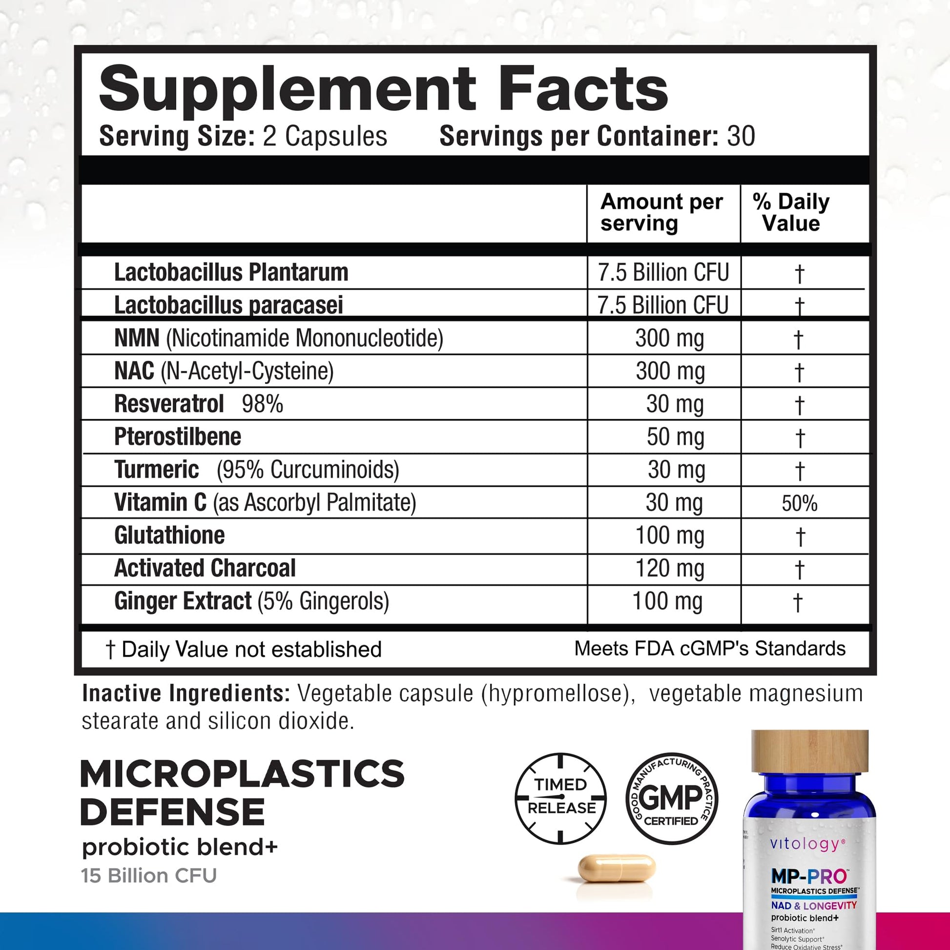 Vitology MP-PRO Microplastics Defense | 15 Billion CFU Probiotic + Antioxidant Blend | NMN, NAC, Glutathione, Resveratrol & Charcoal | Supports Cellular Detox, Longevity & Gut Health – 60 Capsules - dailyvitalstore