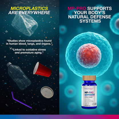 Vitology MP-PRO Microplastics Defense | 15 Billion CFU Probiotic + Antioxidant Blend | NMN, NAC, Glutathione, Resveratrol & Charcoal | Supports Cellular Detox, Longevity & Gut Health – 60 Capsules - dailyvitalstore