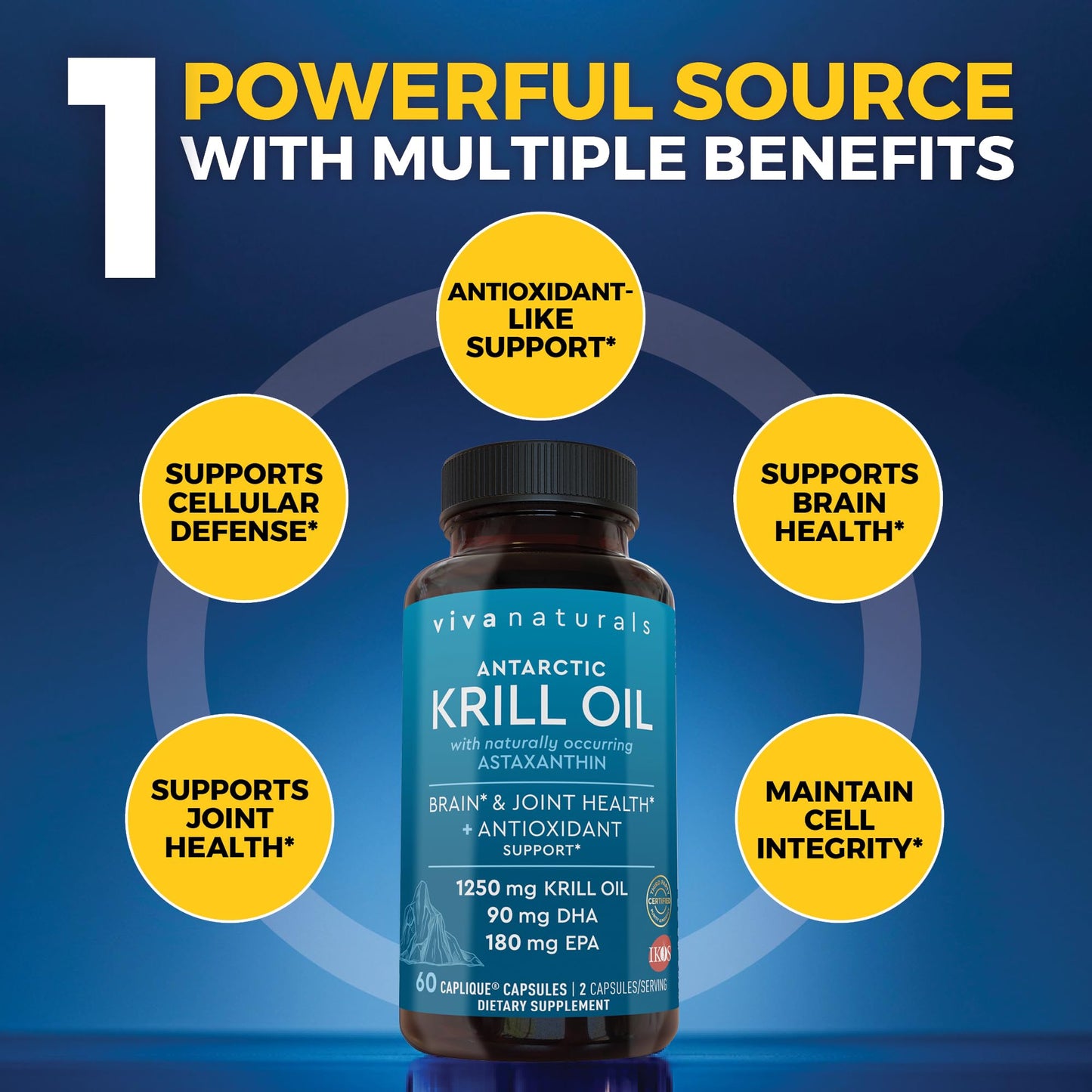 Viva Naturals Antarctic Krill Oil Omega 3 Supplements 1250 mg - DHA EPA Omega-3 & Astaxanthin Concentration for Joint Health, - dailyvitalstore