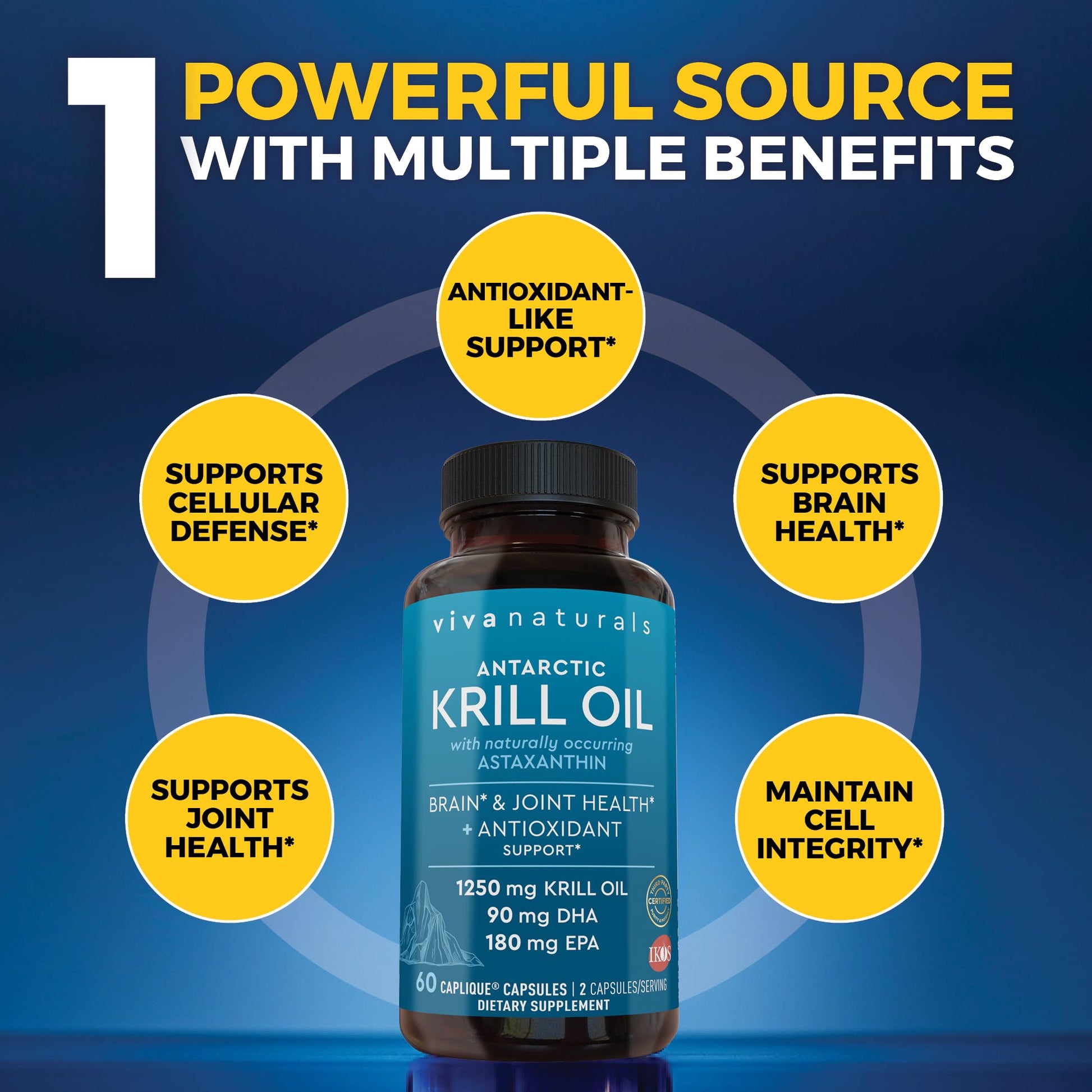 Viva Naturals Antarctic Krill Oil Omega 3 Supplements 1250 mg - DHA EPA Omega-3 & Astaxanthin Concentration for Joint Health, - dailyvitalstore