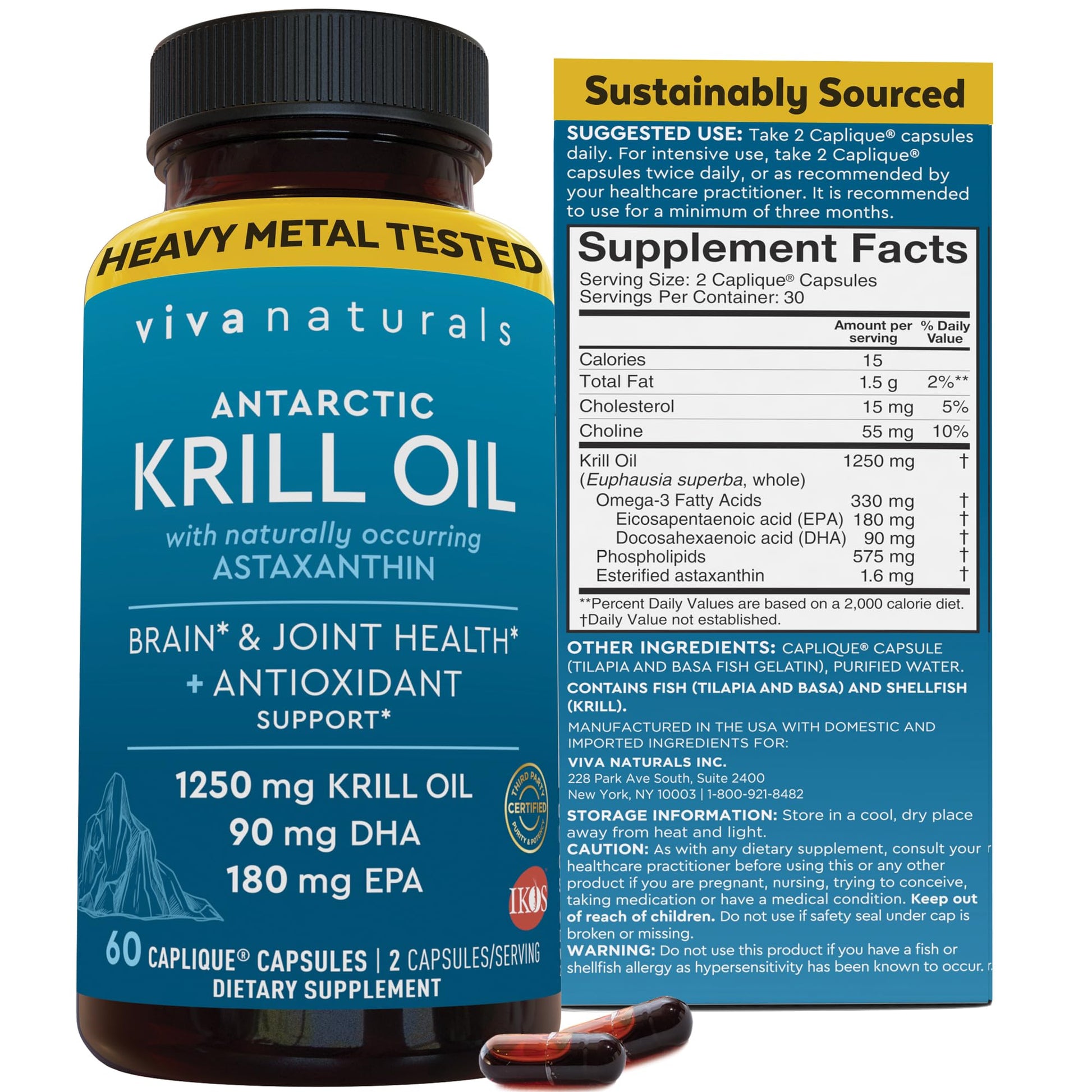 Viva Naturals Antarctic Krill Oil Omega 3 Supplements 1250 mg - DHA EPA Omega-3 & Astaxanthin Concentration for Joint Health, - dailyvitalstore