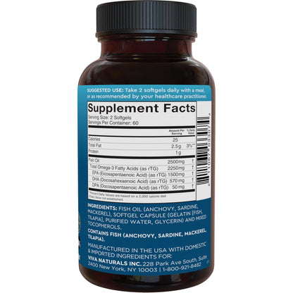 Viva Naturals Omega 3 Fish Oil Supplement for Women and Men - 2500 mg Triple Strength Fish Oil per Serving with Omega 3 Fatty Acids Including EPA, DHA DPA - dailyvitalstore