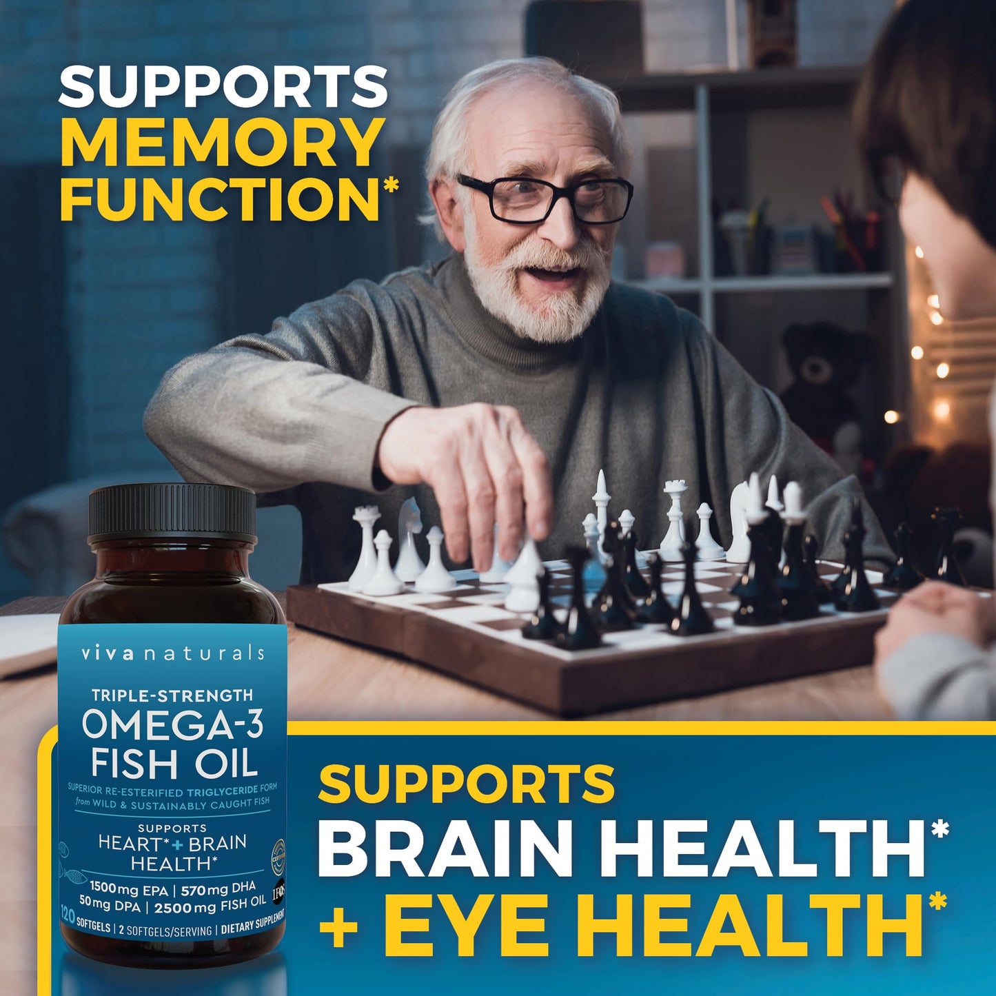 Viva Naturals Omega 3 Fish Oil Supplement for Women and Men - 2500 mg Triple Strength Fish Oil per Serving with Omega 3 Fatty Acids Including EPA, DHA DPA - dailyvitalstore