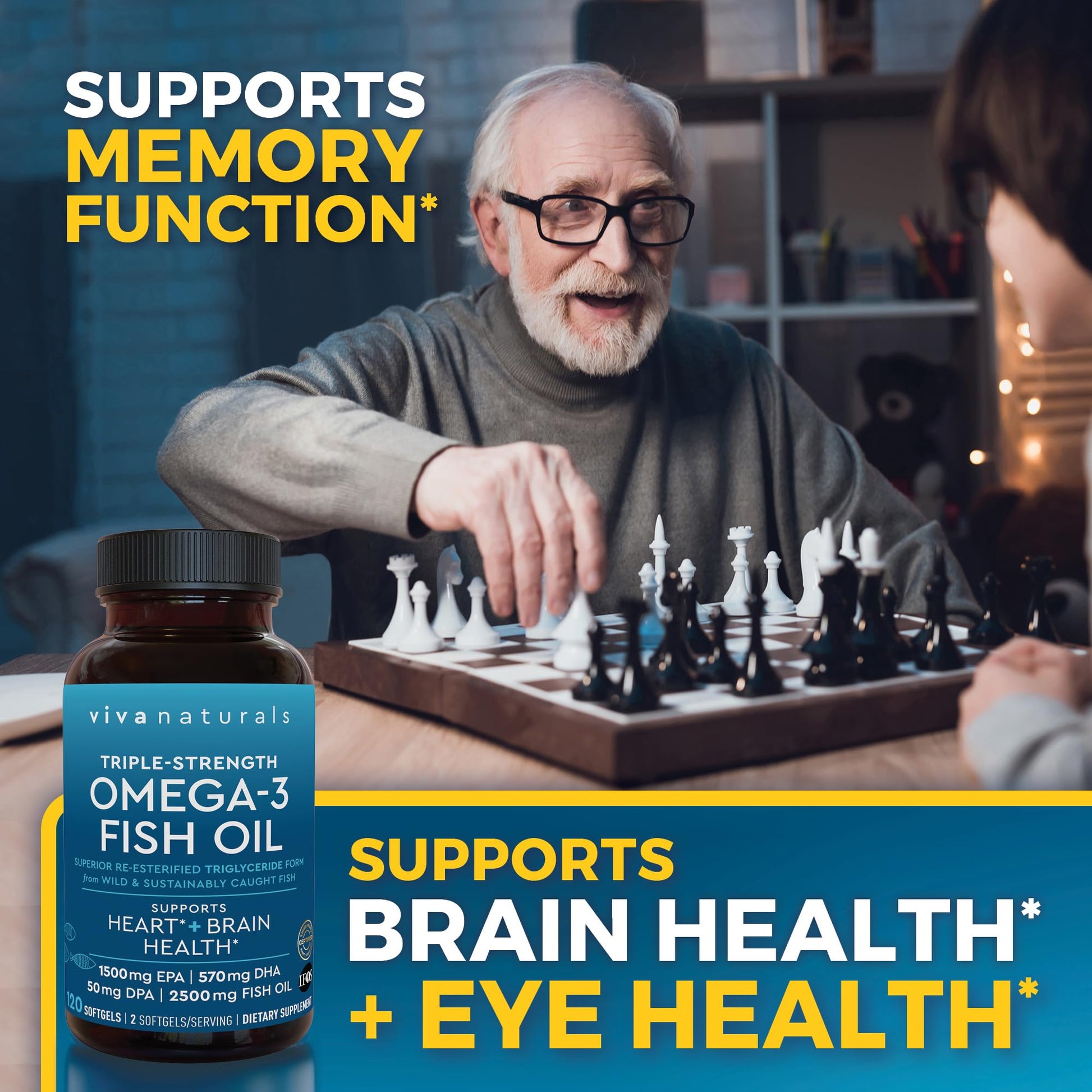 Viva Naturals Omega 3 Fish Oil Supplement for Women and Men - 2500 mg Triple Strength Fish Oil per Serving with Omega 3 Fatty Acids Including EPA, DHA DPA - dailyvitalstore
