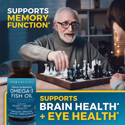 Viva Naturals Omega 3 Fish Oil Supplement for Women and Men - 2500 mg Triple Strength Fish Oil per Serving with Omega 3 Fatty Acids Including EPA, DHA DPA - dailyvitalstore