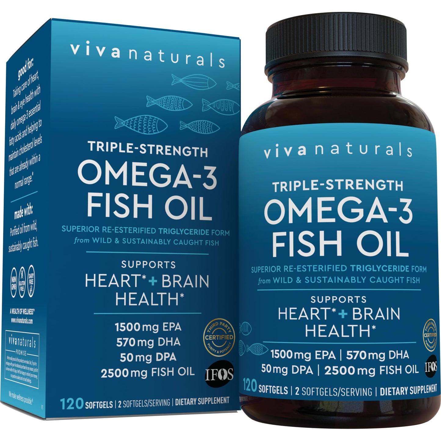 Viva Naturals Omega 3 Fish Oil Supplement for Women and Men - 2500 mg Triple Strength Fish Oil per Serving with Omega 3 Fatty Acids Including EPA, DHA DPA - dailyvitalstore