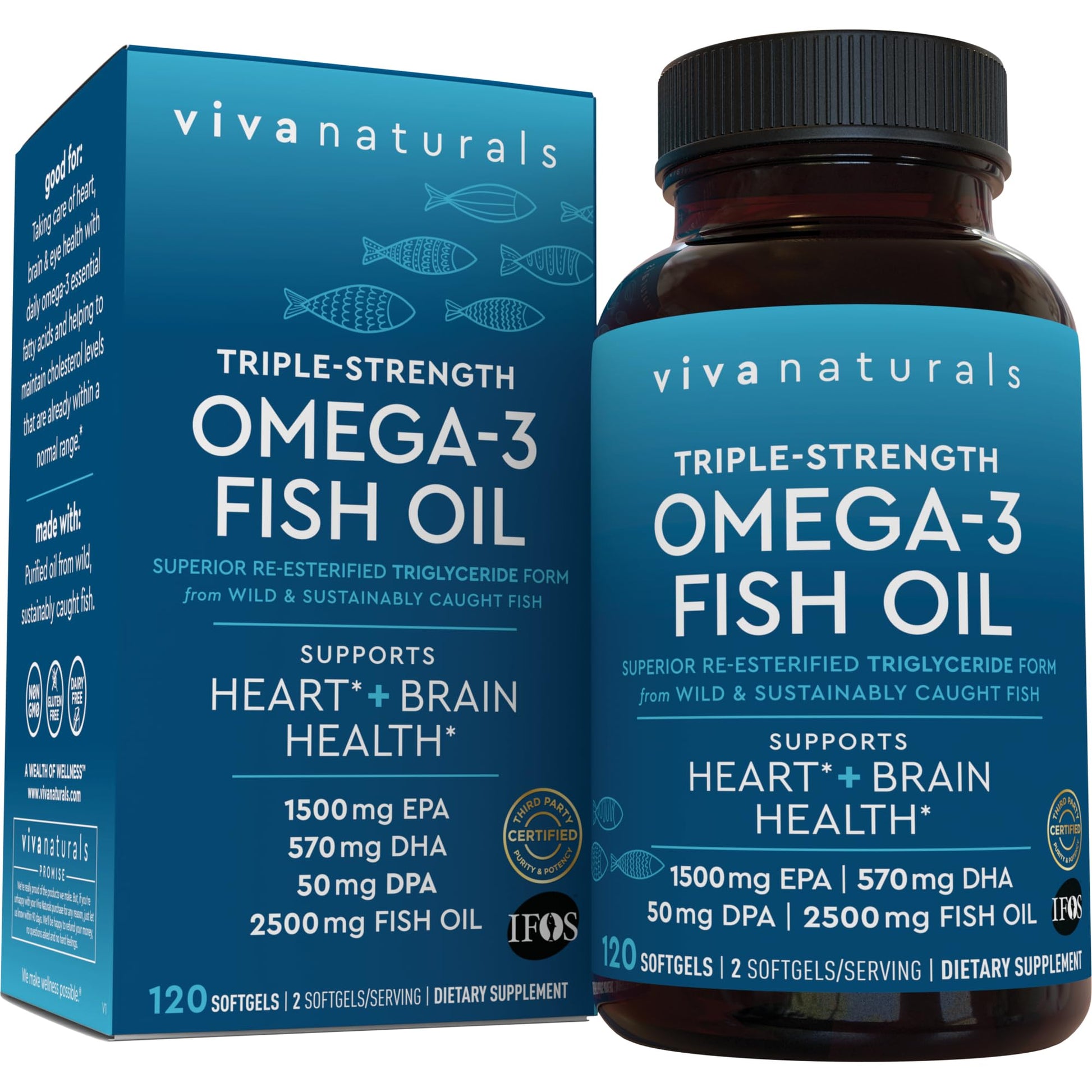 Viva Naturals Omega 3 Fish Oil Supplement for Women and Men - 2500 mg Triple Strength Fish Oil per Serving with Omega 3 Fatty Acids Including EPA, DHA DPA - dailyvitalstore