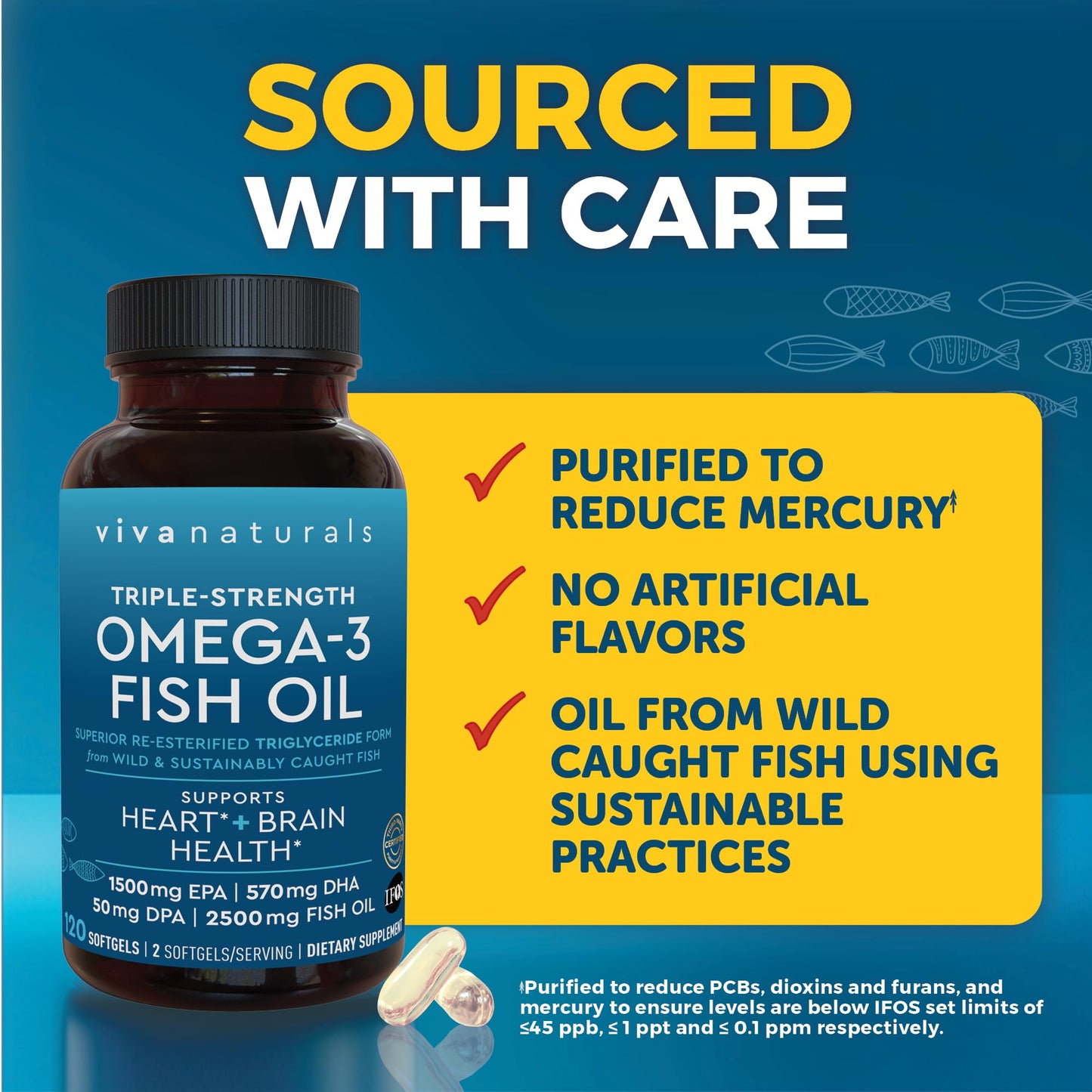 Viva Naturals Omega 3 Fish Oil Supplement for Women and Men - 2500 mg Triple Strength Fish Oil per Serving with Omega 3 Fatty Acids Including EPA, DHA DPA - dailyvitalstore