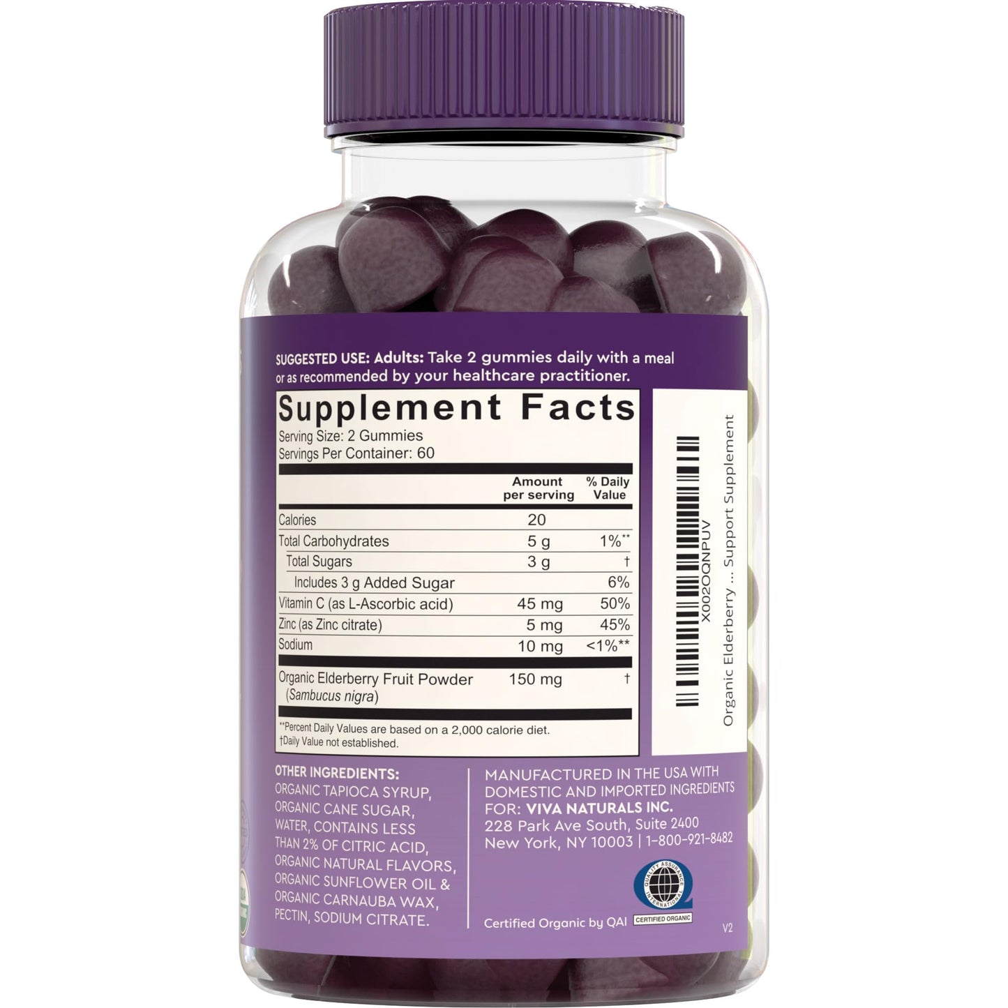Viva Naturals Sambucus Elderberry Gummies for Adults - 150mg Black Elderberry Vitamin C and Zinc, 3-in-1 Daily Immune Support Gummies, Raspberry Rush Flavor - dailyvitalstore